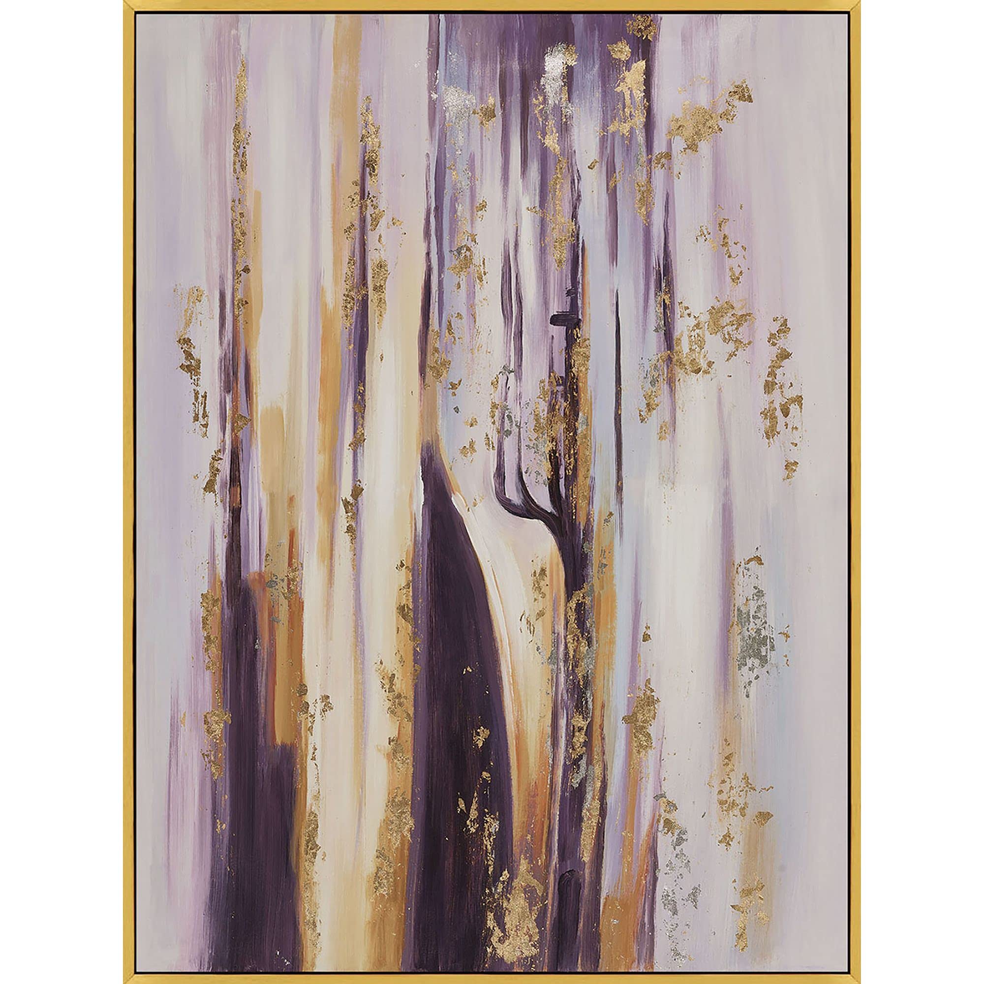 Hand Painted Abstract Canvas Wall Art - White & Gold Framed Painting 48x36 Inches - Modern Home Decor for Living Room, Bedroom & Office
