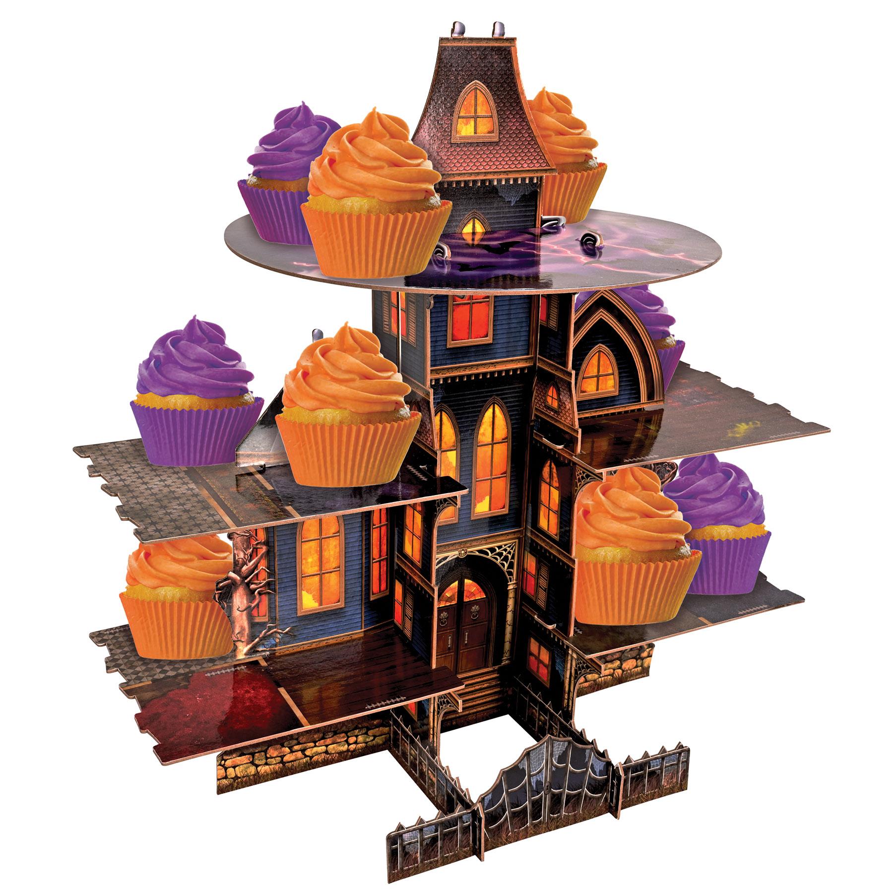 12 Pack Halloween Haunted House Cupcake Stand - Spooky Party Dessert Display for Halloween Decorations, Birthday Parties & Themed Events