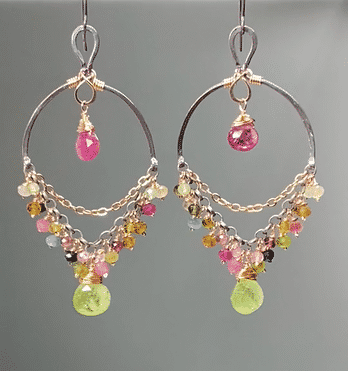 Tourmaline Chandelier Earrings Mixed Metal Boho Style for Women - Elegant Drop Dangle Earrings for Party, Wedding & Evening Occasions