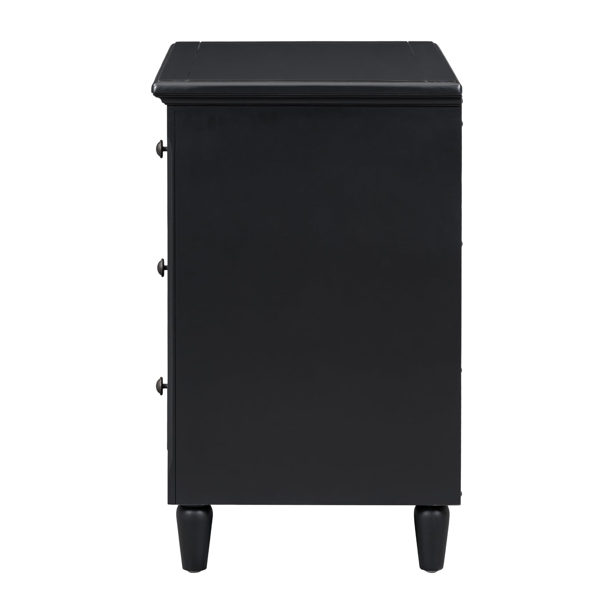 HABITRIO Black Wooden 3-Drawer Nightstand with Legs - Bedside Storage Cabinet for Bedroom, Living Room, or Office - Compact & Stylish Furniture for Small Spaces