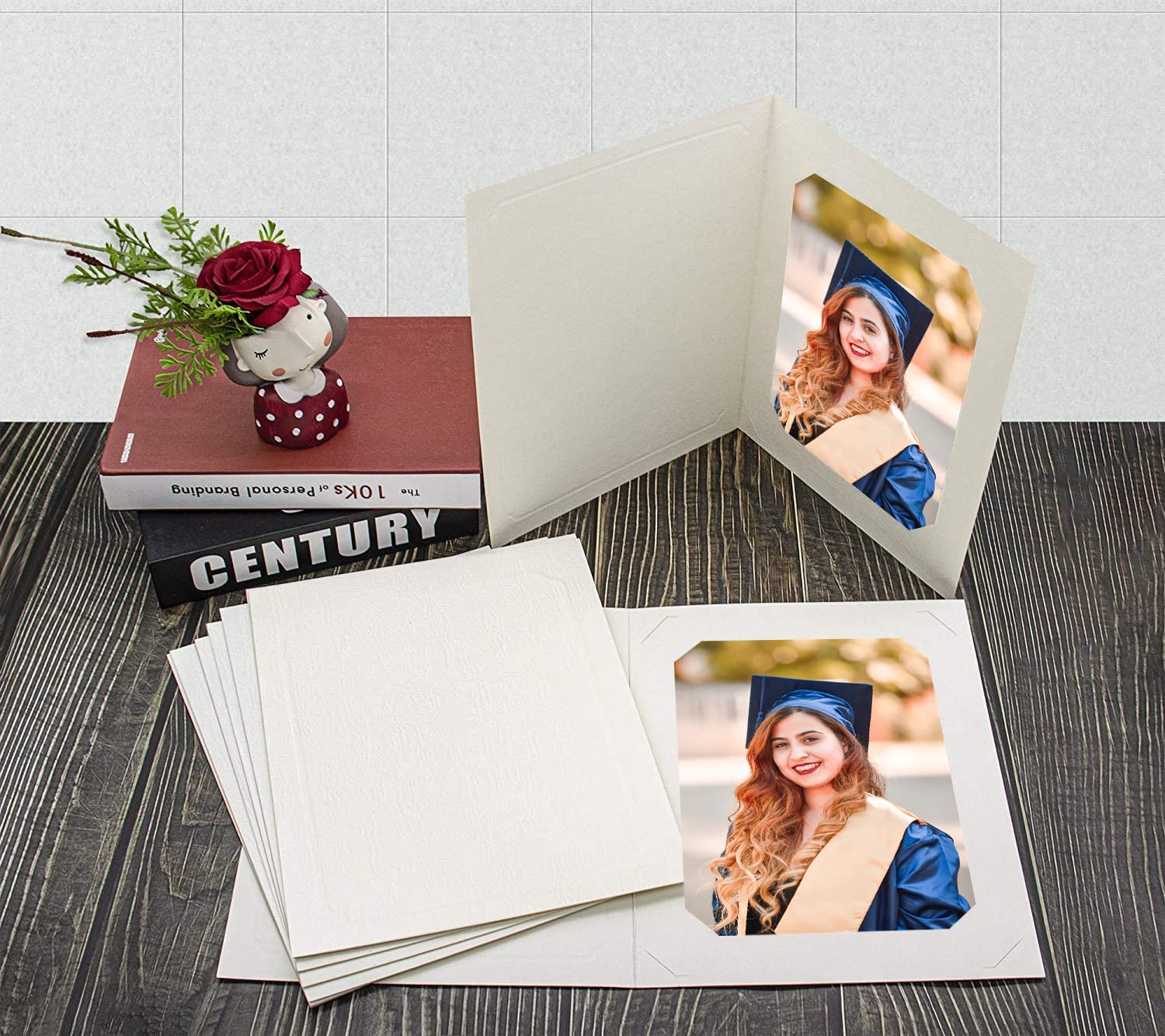 Golden State Art 50-Pack 6x8 or 8x10 Photo Folders - Ivory Cardboard Picture Frame & Paper Frame Cards for Greetings & Invitations - Perfect for Graduation, Christmas, Wedding & Special Events - Display Memories in Style