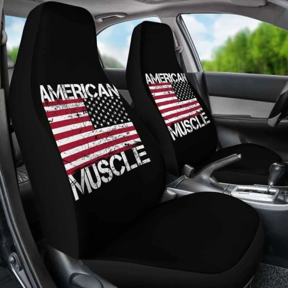 American Muscle Flag Car Seat Covers - Patriotic USA Design for Trucks & SUVs - Durable Neoprene Protection - Perfect for Road Trips & 4th of July Decor