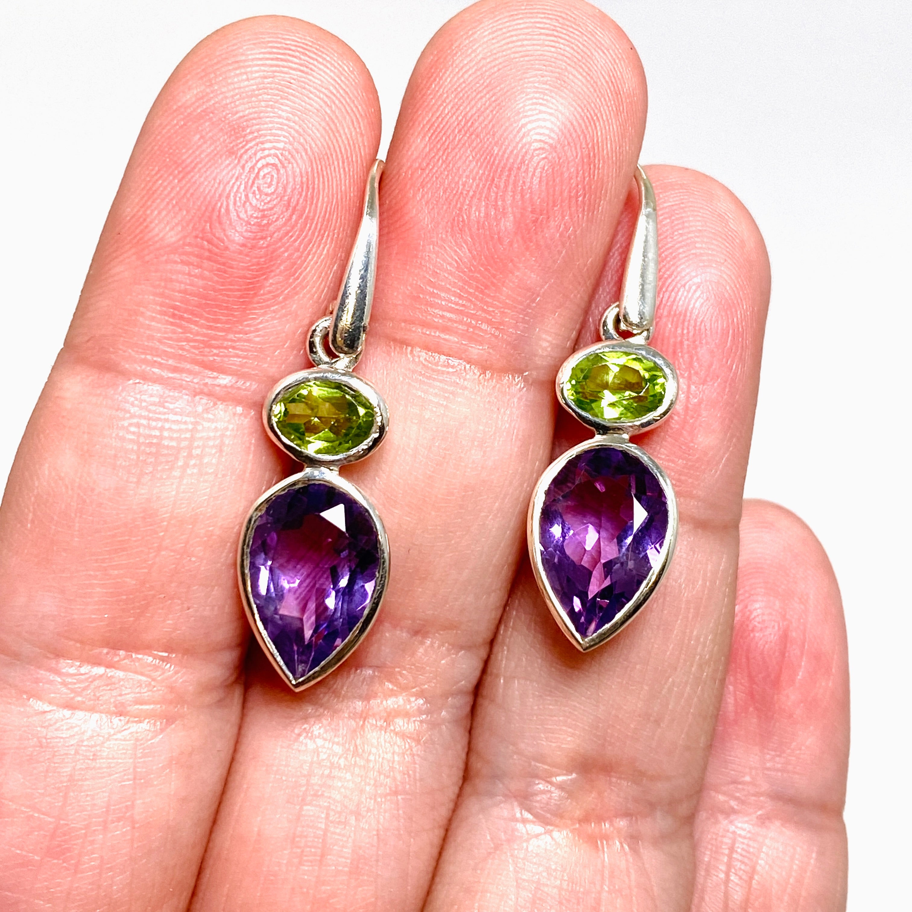 Amethyst and Peridot Faceted Multi-Stone Earrings for Women | Elegant Dangle Drop Earrings | Perfect for Parties, Weddings & Evening Events | PEG296