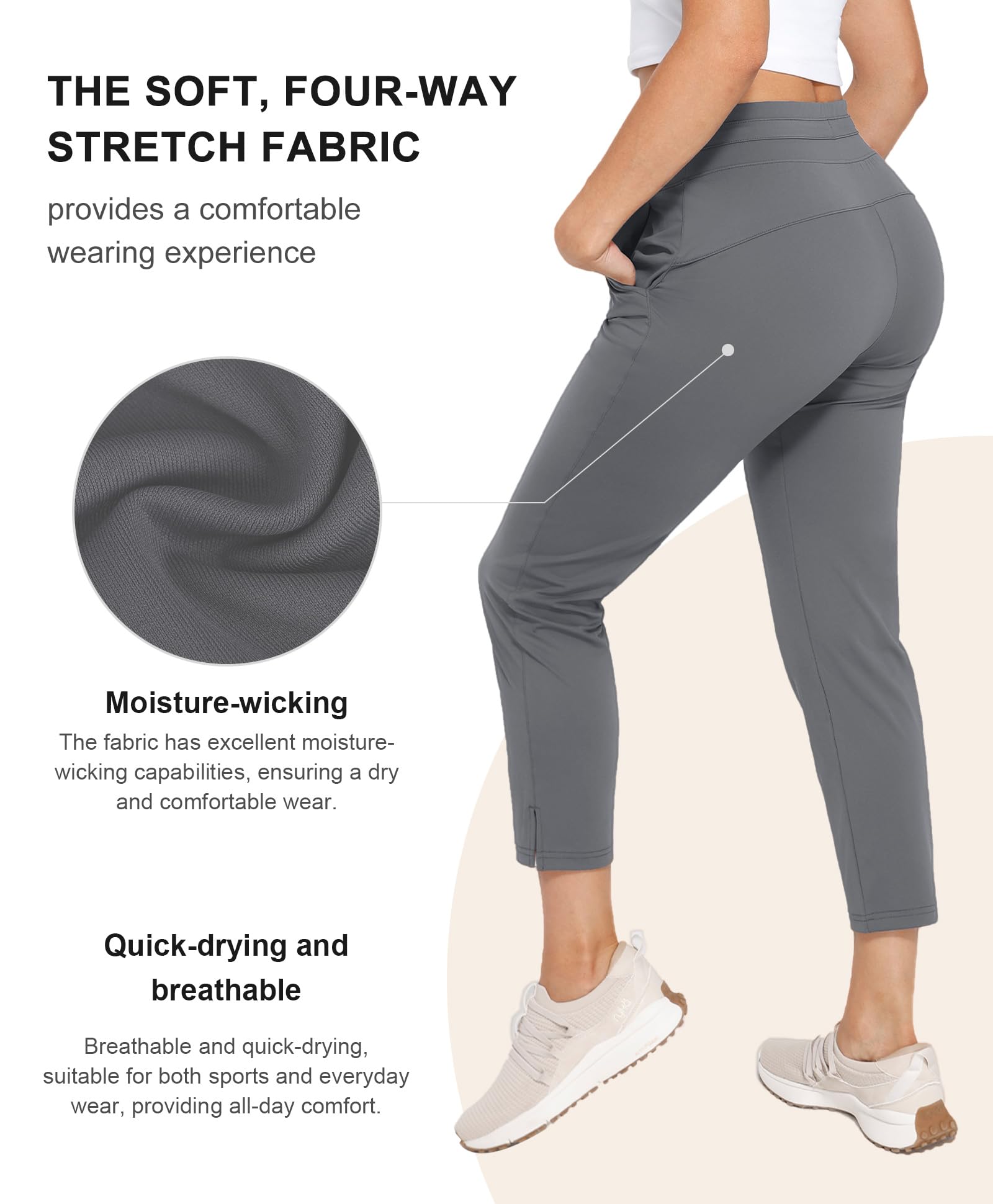 Women's Stretch Ankle Sweatpants with Deep Pockets - 7/8 Length Golf, Athletic, Lounge, Travel & Work Pants - Perfect for Yoga, Running Errands & Casual Outings