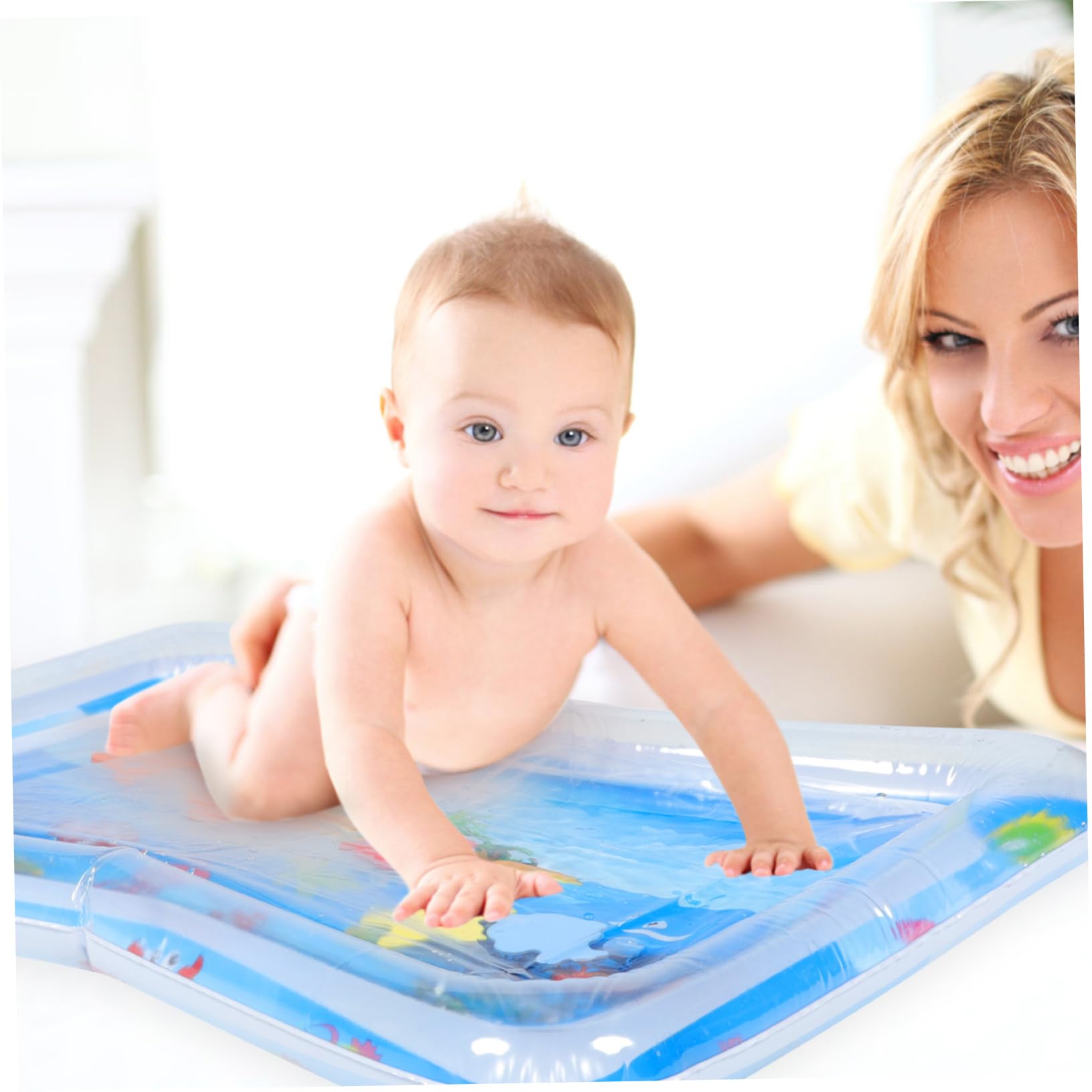 HEMOTON Inflatable Water Play Mat for Babies - Sensory Tummy Time Activity Mat with Floating Fish Toys, Non-Toxic PVC for Safe Play - Perfect for Floor Play, Learning & Development, Indoor & Outdoor Use