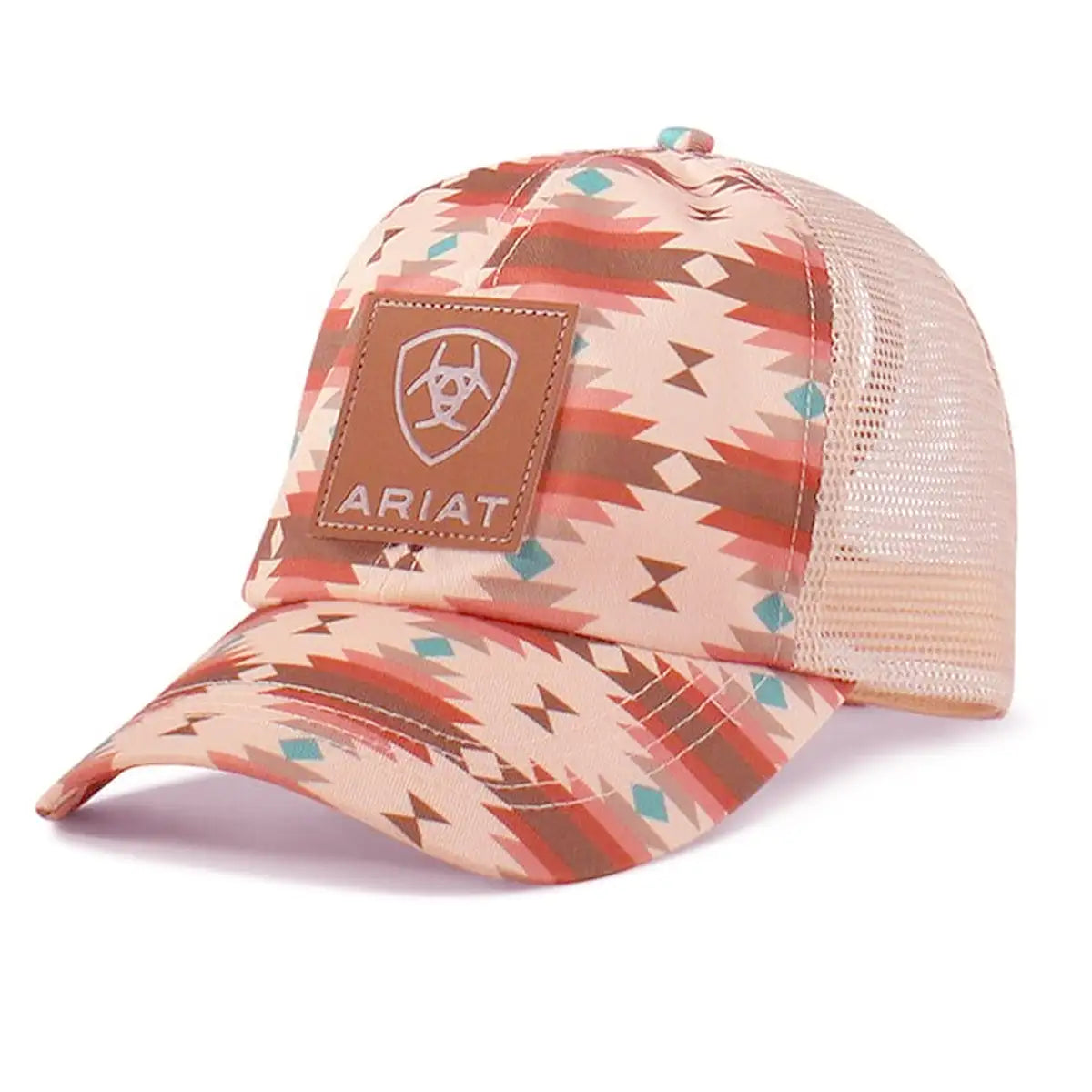 Ariat Aztec Print Pink Women's Ponyflow Trucker Cap - Stylish Western Hat for Cowgirls, Rodeo, and Outdoor Adventures