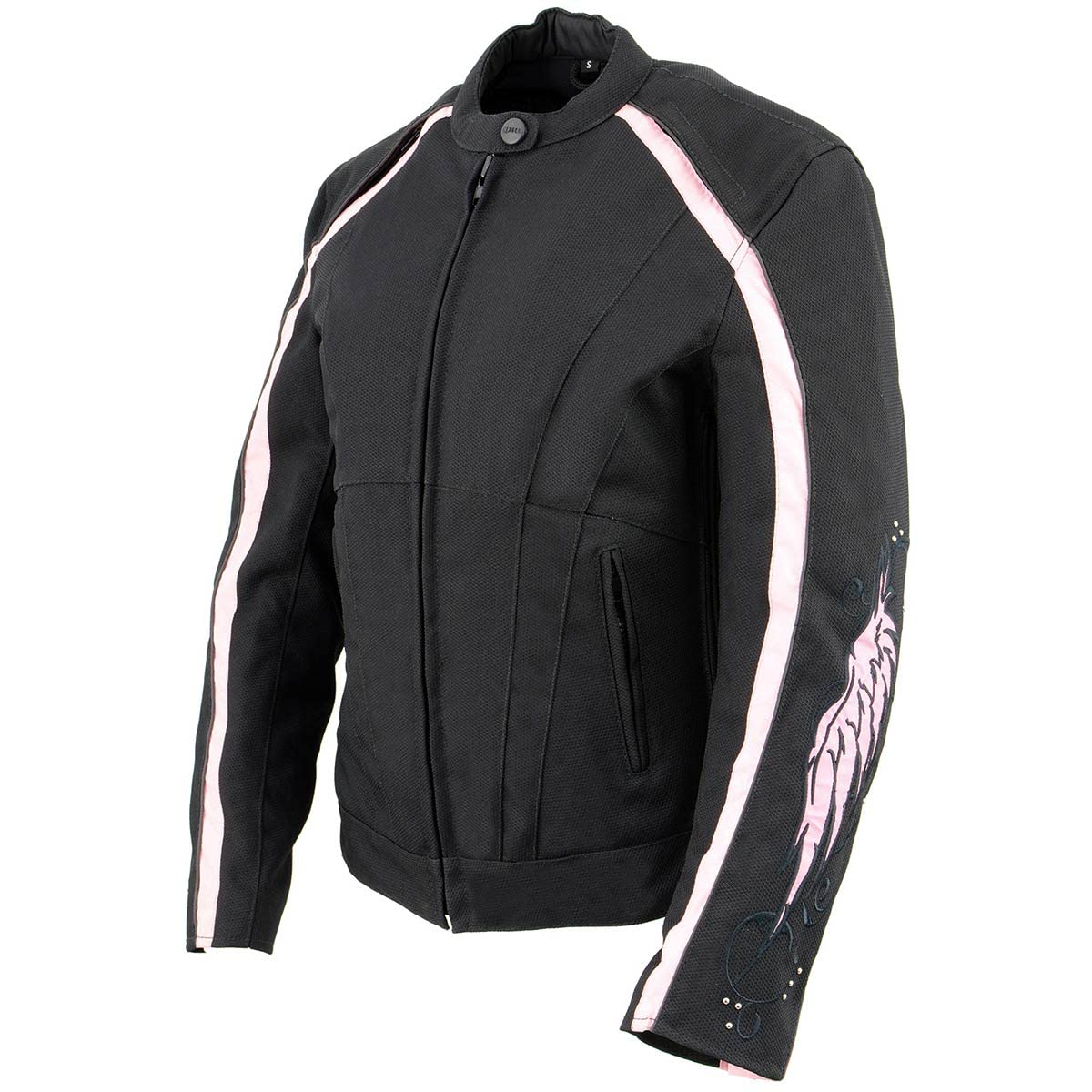 Milwaukee Leather SH1954 Women's Black Textile Motorcycle Jacket with Stud & Wings Detailing - Stylish Biker Jacket for Riding & Casual Wear