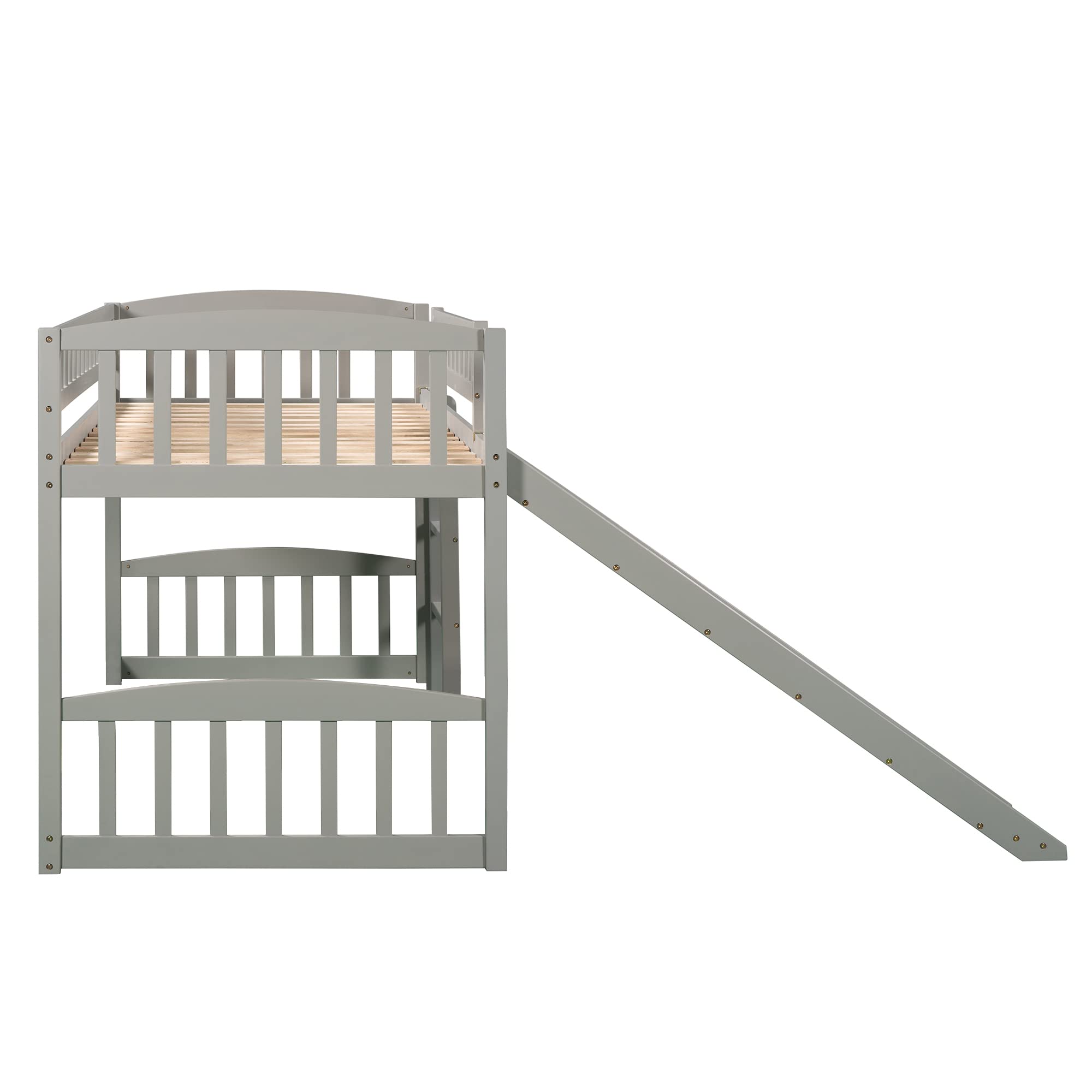 Harper & Bright Designs Wooden Twin Loft Bed for Kids with Slide and Ladder - Low Loft Toddler Bed Frame in Gray - Perfect for Small Bedrooms, Playrooms & Kids' Rooms (Twin Size)