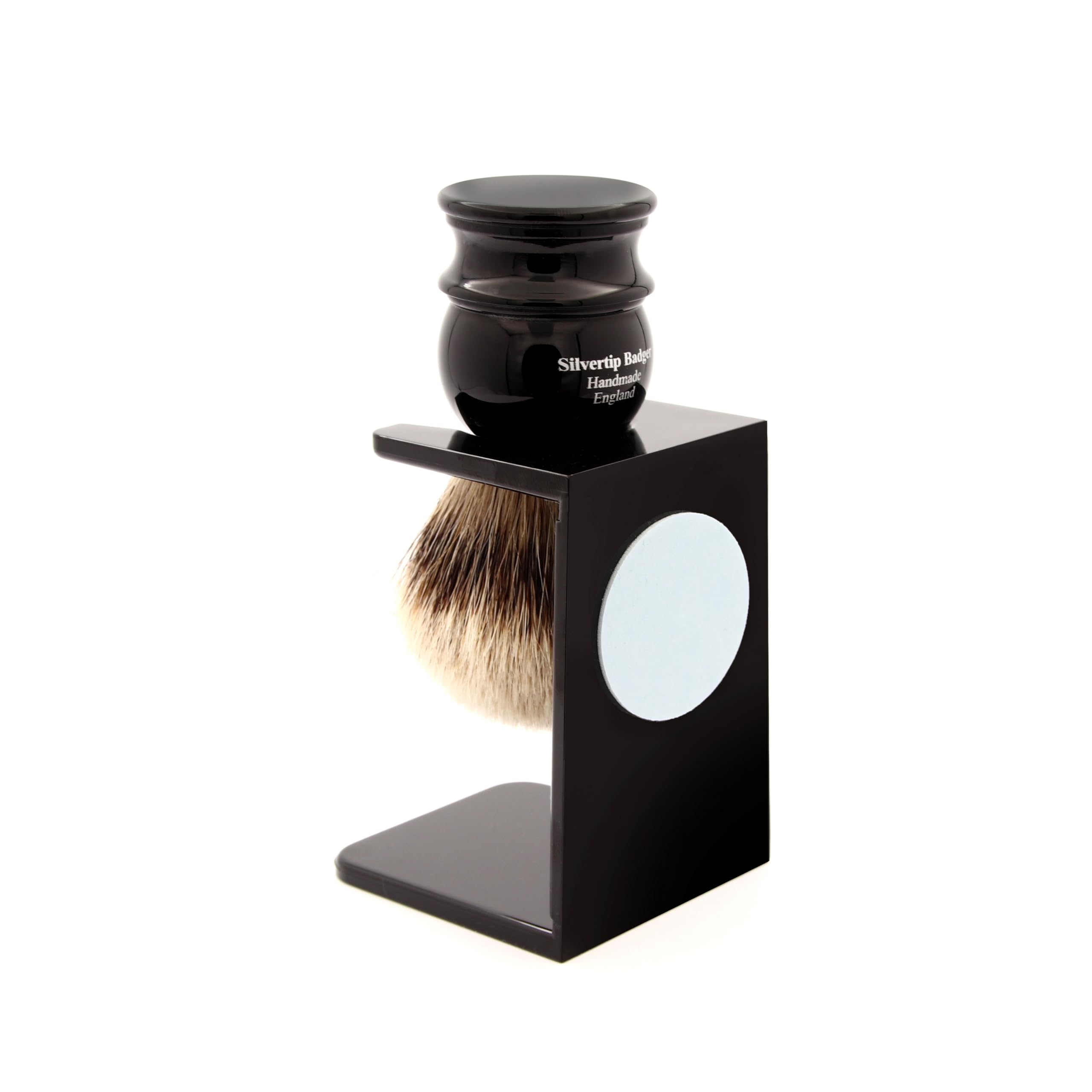 Edwin Jagger 1EJ466SDS Medium Silver Tip Badger Shaving Brush with Stand - Imitation Ebony Handle for Men - Perfect for Shaving Cream & Soap - Luxury Wet Shaving & Grooming Essential