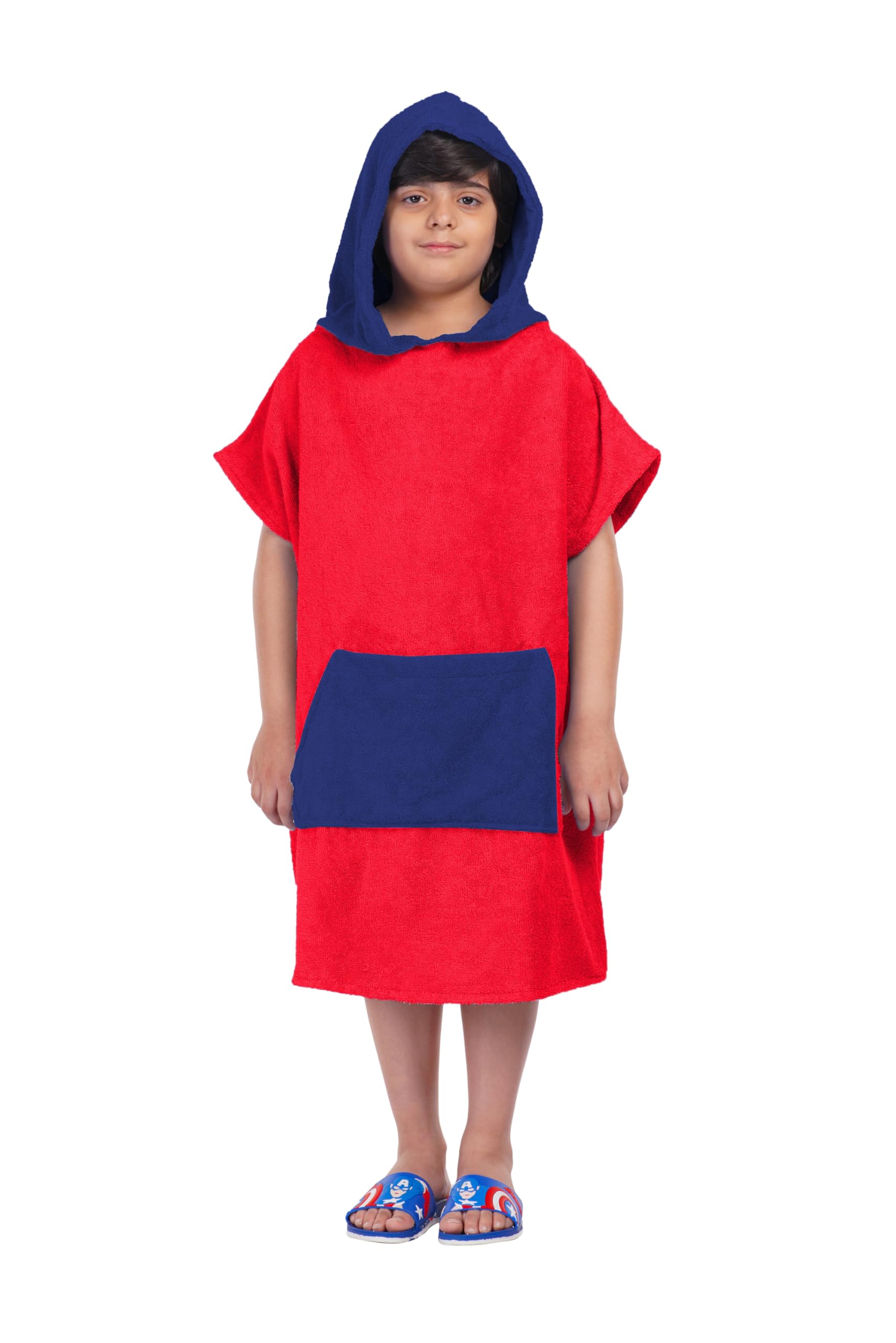 ALLEN & MATE Kids Swim Changing Robe - Quick Dry 100% Terry Cotton Beach Poncho Towel with Hood & Pocket for Boys & Girls - Perfect for Pool, Beach & Swimming Lessons