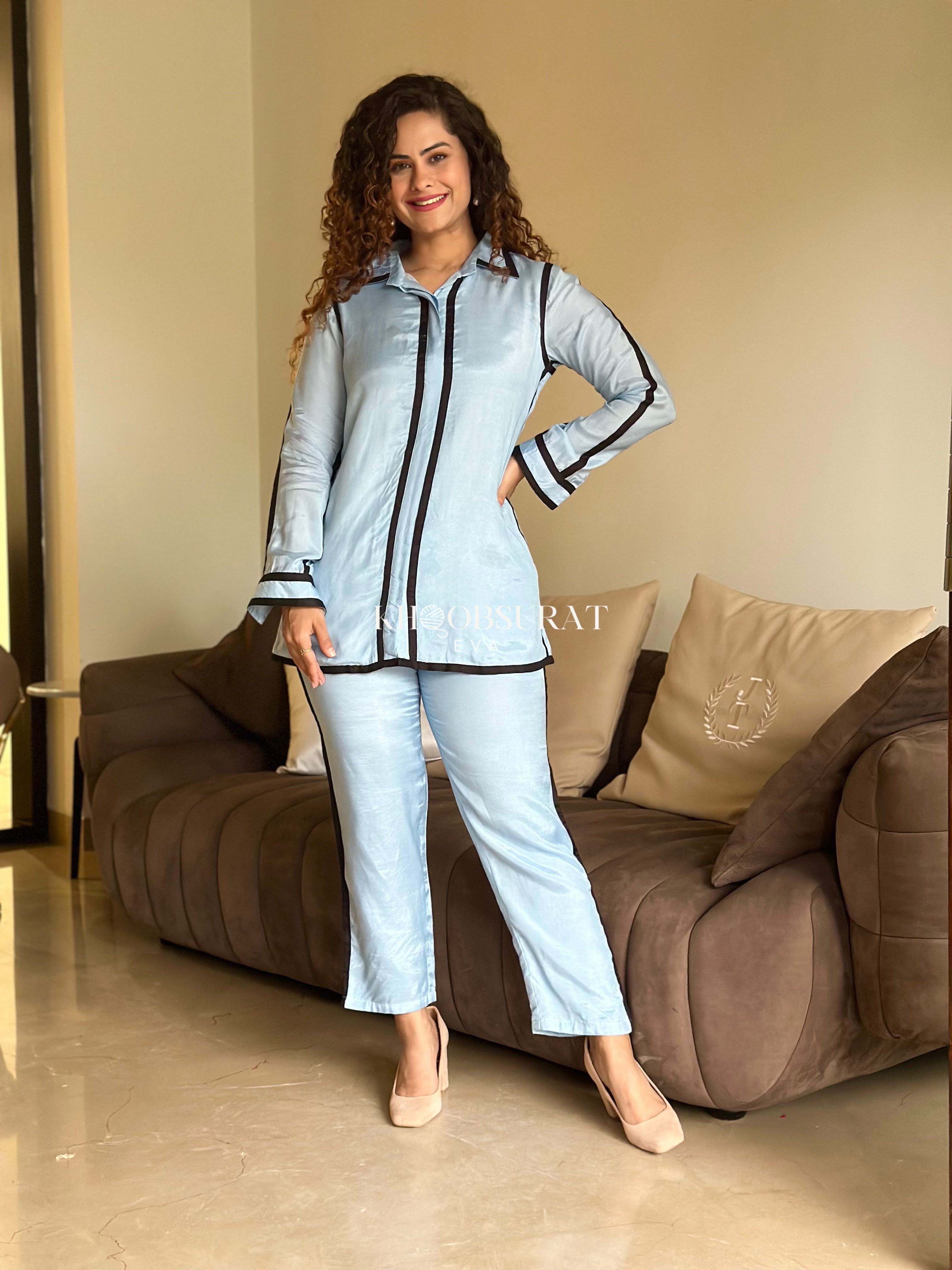 Stylish Bollywood Bling Blue Co-Ord Set for Women | Trendy Matching Outfit | Perfect for Parties, Weddings & Festive Occasions