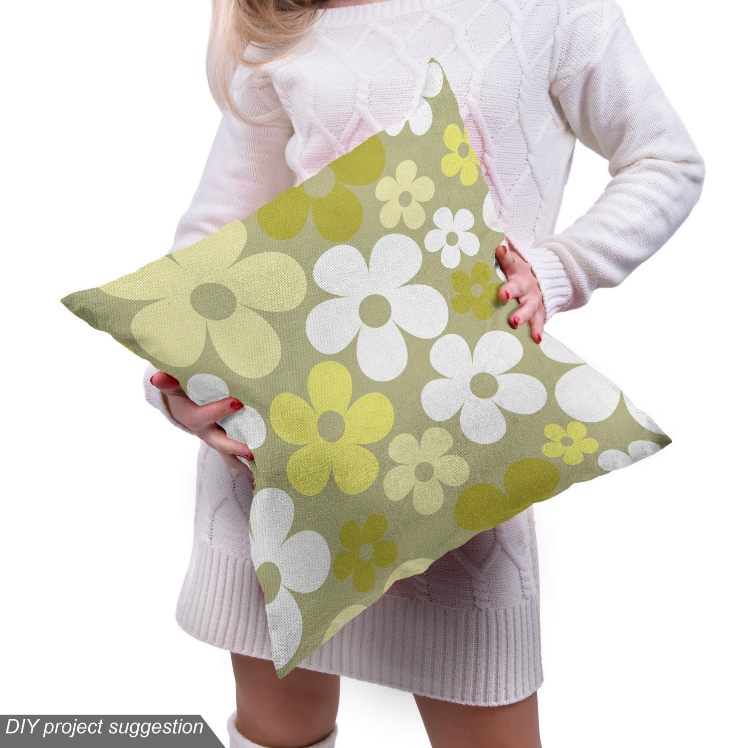 Ambesonne Floral Fabric - Grey Yellow Abstract Print, 3 Yards for Upholstery & Home Decor | Perfect for Curtains & Pillows