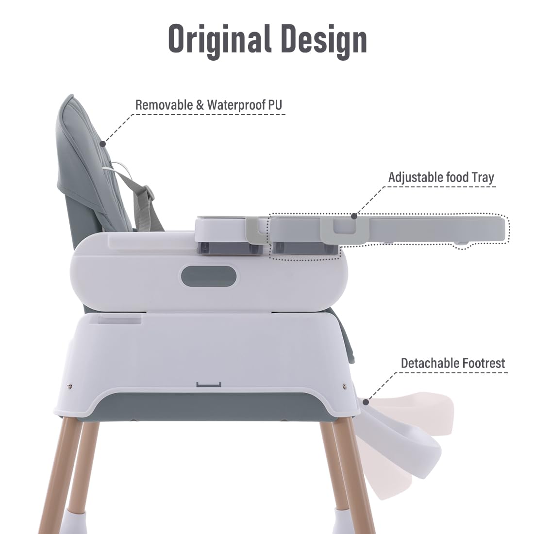 3 in 1 Adjustable Convertible Baby High Chair for Infants & Toddlers - Portable, Easy Clean Gray - Perfect for Dining, Travel & Home Use