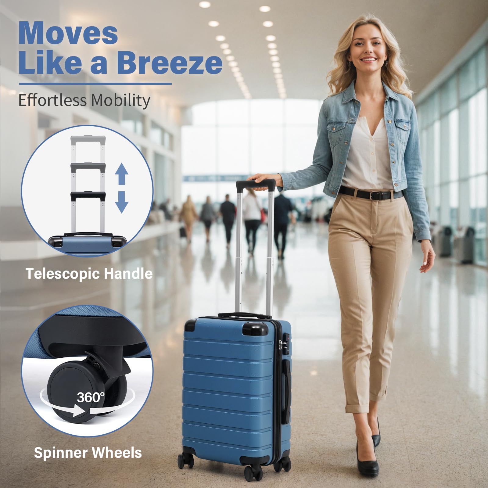 Coolife 3-Piece Lightweight Hard Shell Luggage Set with TSA Lock, Spinner Wheels & Aluminum Corner Protectors - Perfect for Carry-On Travel, Business Trips & Family Vacations