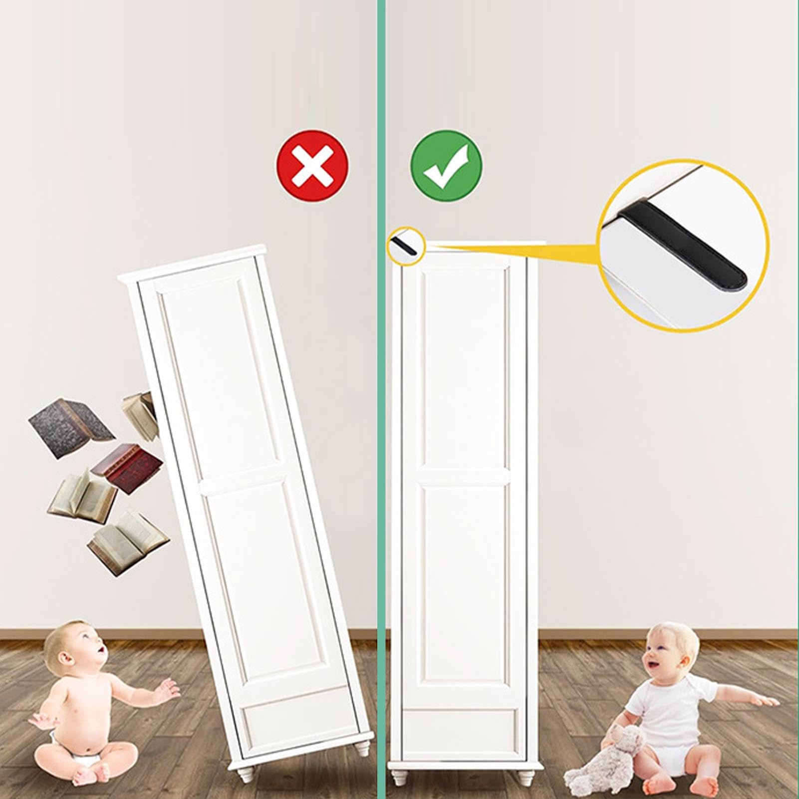 Anti-Tip Furniture Straps & Wall Anchors - Heavy Duty Child Safety Straps for Dressers, Wardrobes & Tables - Secure Furniture to Wall for Baby Proofing & Earthquake Safety