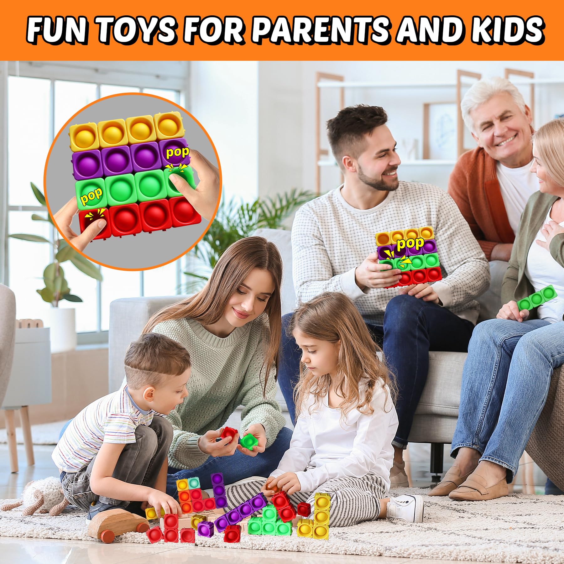 Premium Giant Pop Blocks Bubble Fidget Toy - 16PCS Vibrant Silicone Pop Blocks for Stress Relief, Sensory Play & Puzzle Games - Fun Educational Gift for Kids, Adults & Autism Therapy - Perfect for Home, Office & Classroom Use