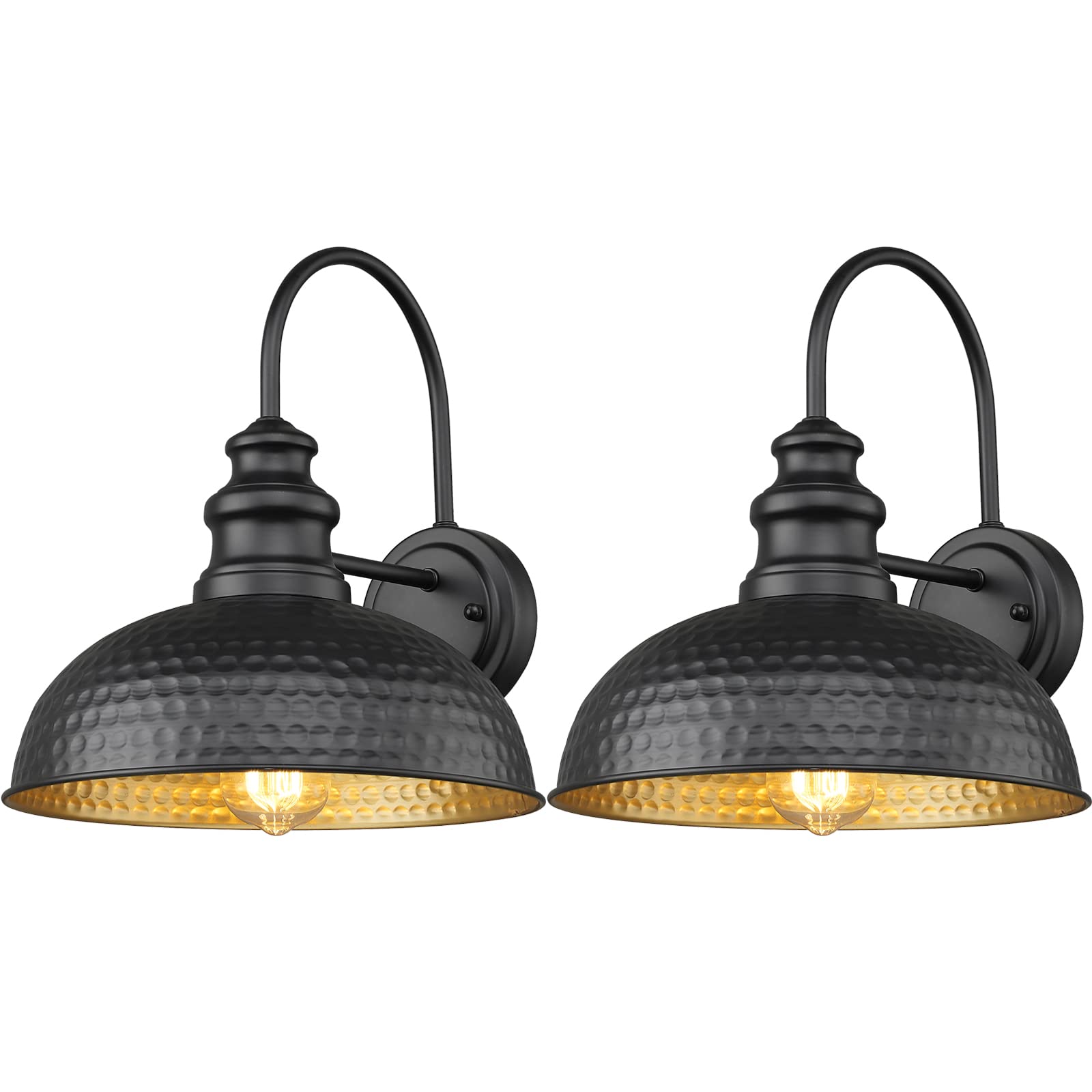 Vintage Black Gooseneck Outdoor Barn Light with Beaded Shade - Waterproof Farmhouse Wall Sconce for Porch, Garage & Exterior House Lighting | Country Style Outdoor Wall Mounted Fixture for Patio, Garden & Entryway
