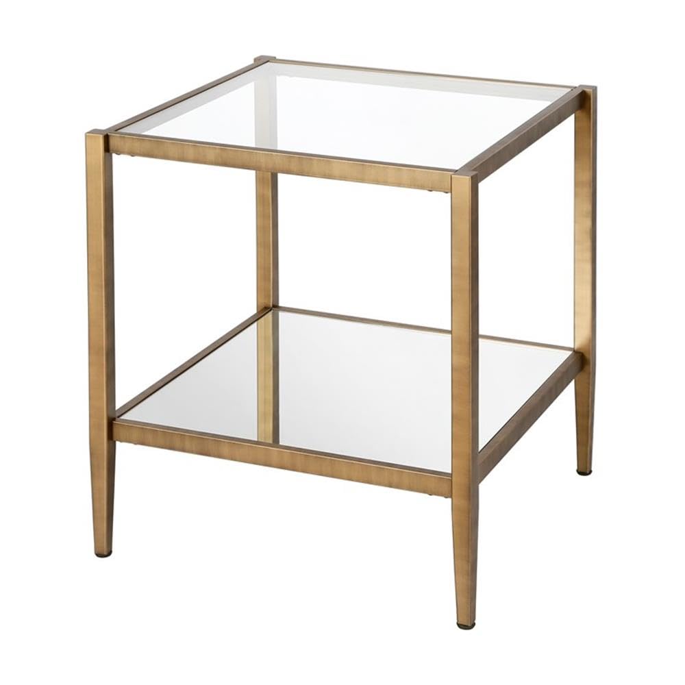 Pemberly Row Modern Metal Glam Side Table with Mirrored Shelf in Brass - Elegant Nightstand for Bedroom, Living Room, or Office Decor