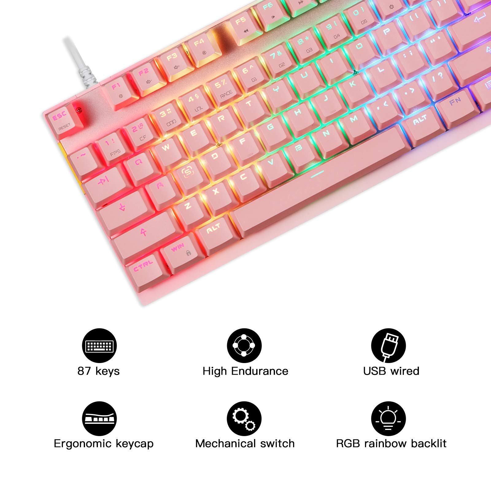 MOTOSPEED Professional Mechanical Gaming Keyboard - RGB Rainbow Backlit, 87 Keys, USB Wired Keyboard for PC, Mac, Laptop - Perfect for Gaming, Typing & Office Work