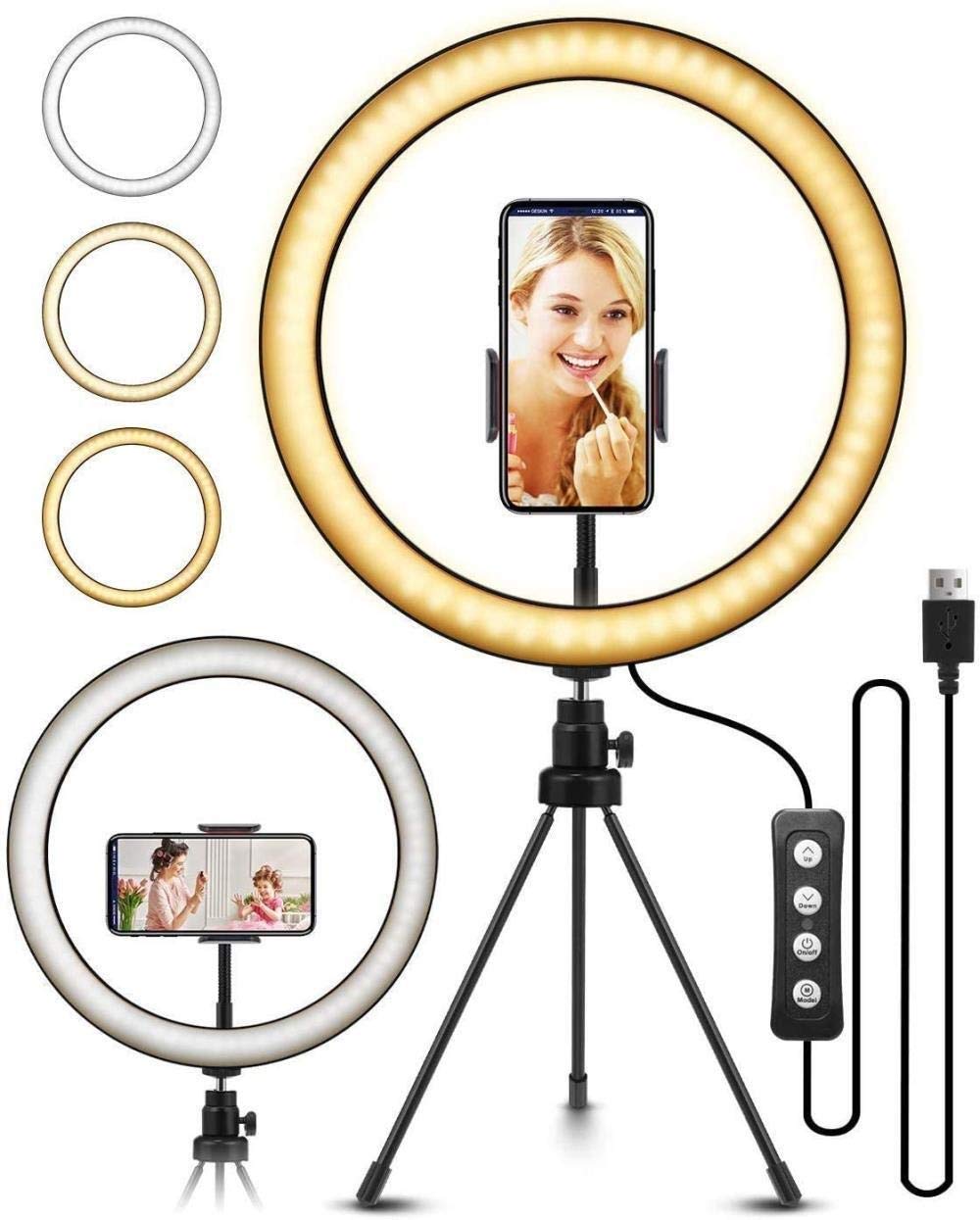 HMTE 10 Inch LED Ring Light with Tripod Stand for Phone Photography, Live Streaming, YouTube Videos, TikTok & Selfies - 26cm Fill Light for Professional Studio Lighting (10 Inch) - Perfect for Makeup, Vlogging & Content Creation