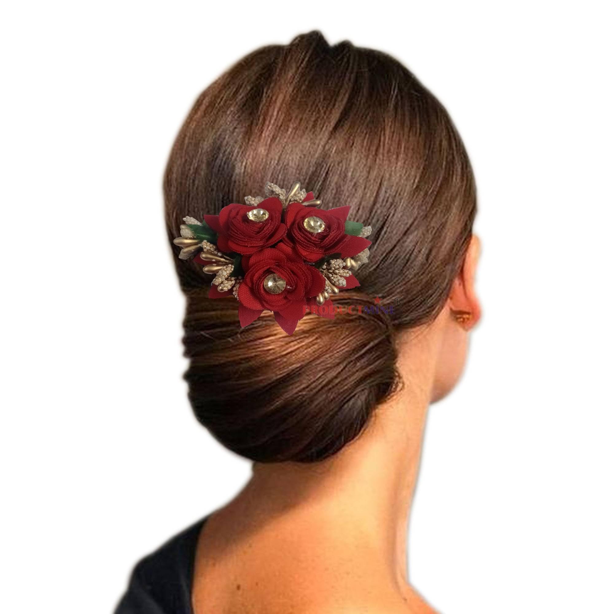 PRODUCTMINE® Floral Hair Comb - Elegant Flower Hair Accessory for Women & Girls - Wedding Bridal Hairpin - Maroon - 1 Piece | Perfect for Weddings, Prom, Parties & Special Occasions
