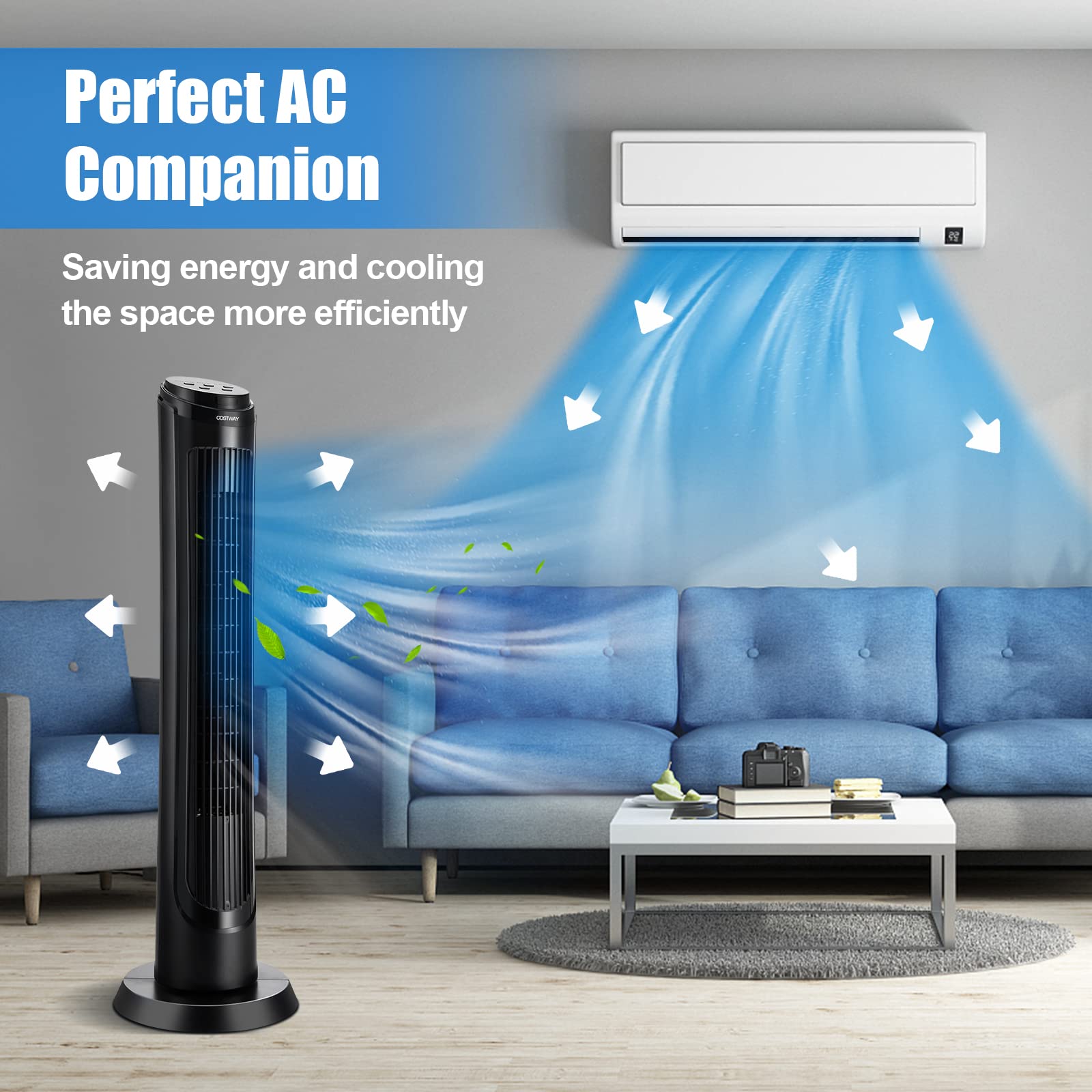 COSTWAY 40-Inch Tower Fan with Remote Control, 80° Oscillation, 4 Speeds & 3 Modes, 15H Timer, Ultra Quiet for Home Office & Bedroom | Portable Standing Fan with Sleep Mode for Cooling & Air Circulation | Black