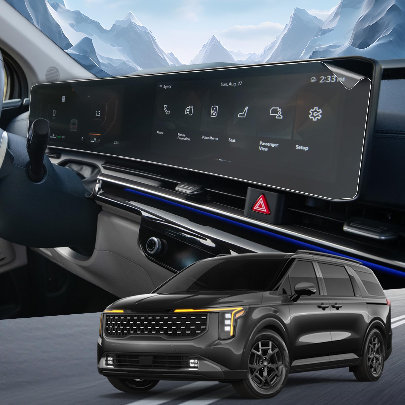 2025 Kia Carnival Screen Protector - 2 Pack HD Tempered Glass for 24-inch Panoramic Display | Compatible with LX/LX Seat Package/EX/SX/SX Prestige Trims | Anti-Scratch & Bubble-Free | Perfect for Road Trips & Family Travel
