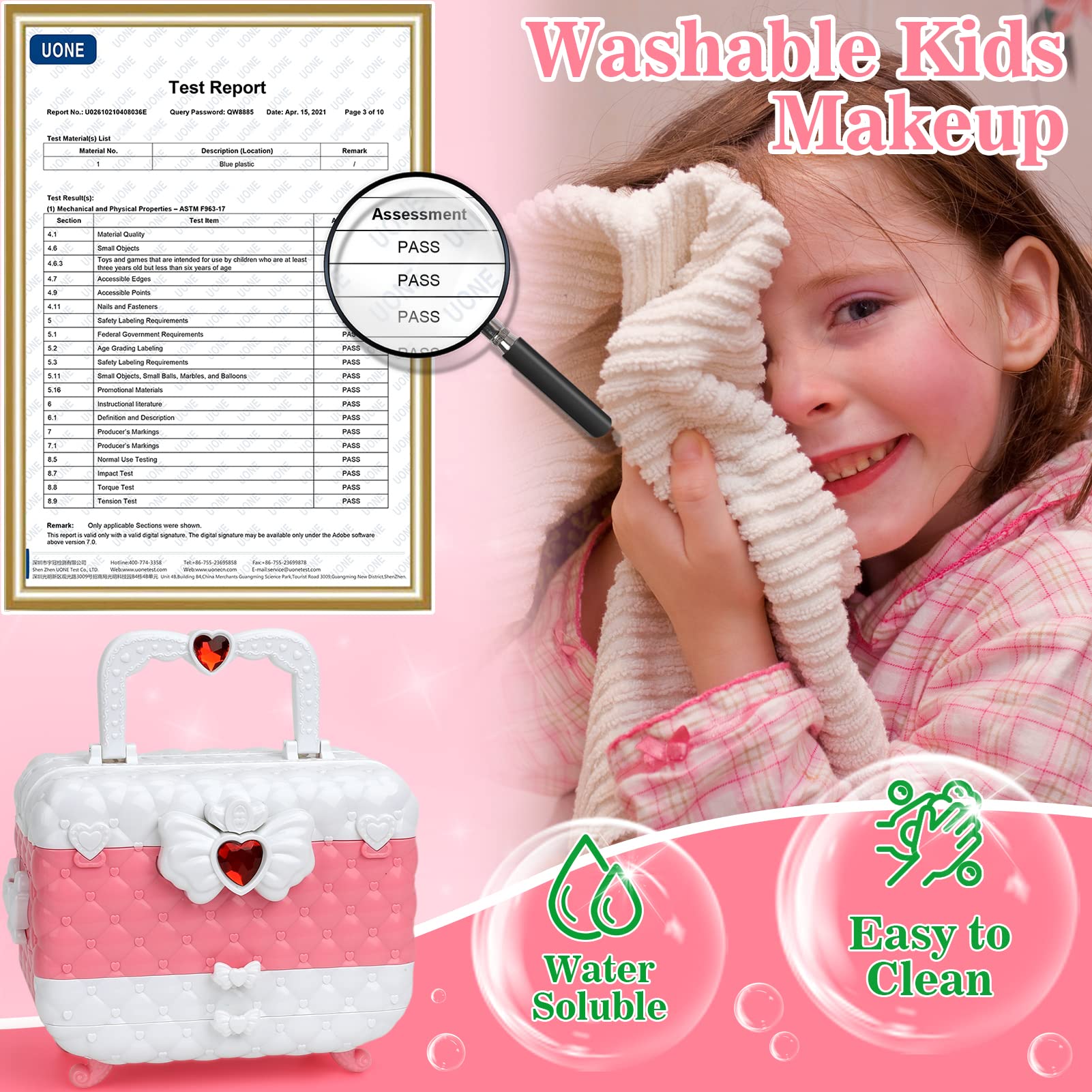 55 Pcs Washable Makeup Toy Set for Girls - Princess Pretend Play Cosmetics Kit, Safe & Non-Toxic Kids Makeup Gift for Birthday & Dress-Up Party
