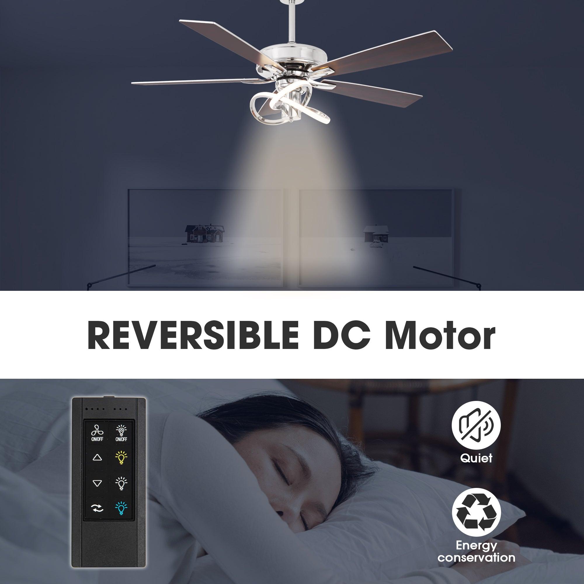 52 Inch Oregon DC Motor Modern Downrod Ceiling Fan with LED Light - Energy Efficient Quiet Operation for Living Room, Bedroom, and Office