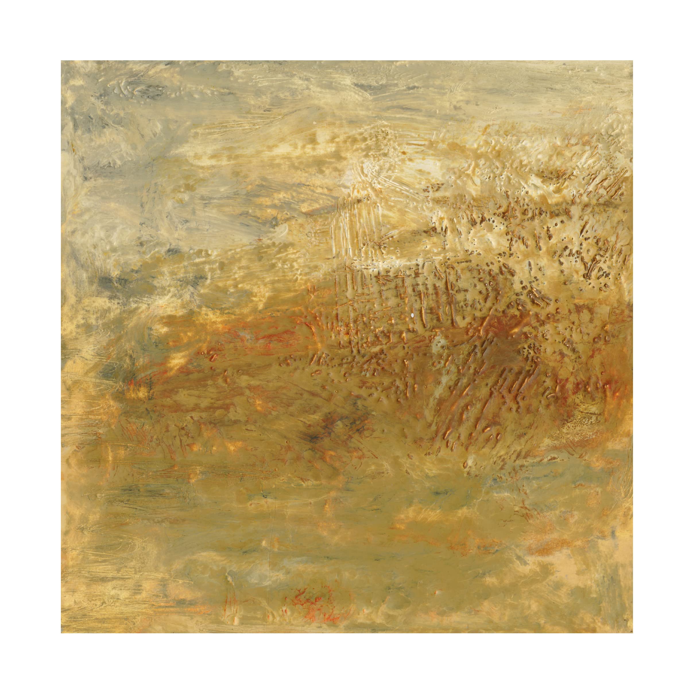 Sharon Gordon 'Encaustic Tile In Orange II' Canvas Wall Art - Modern Abstract Painting for Living Room, Bedroom & Office Decor - Handmade Fine Art Print for Home & Commercial Spaces