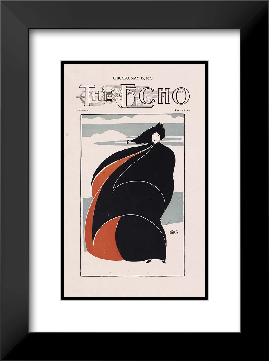 Will Bradley The Echo Chicago 1895 - 12x18 Black Modern Framed Art Print with Double Mat | Museum Quality Wall Decor for Living Room, Office & Gallery Display