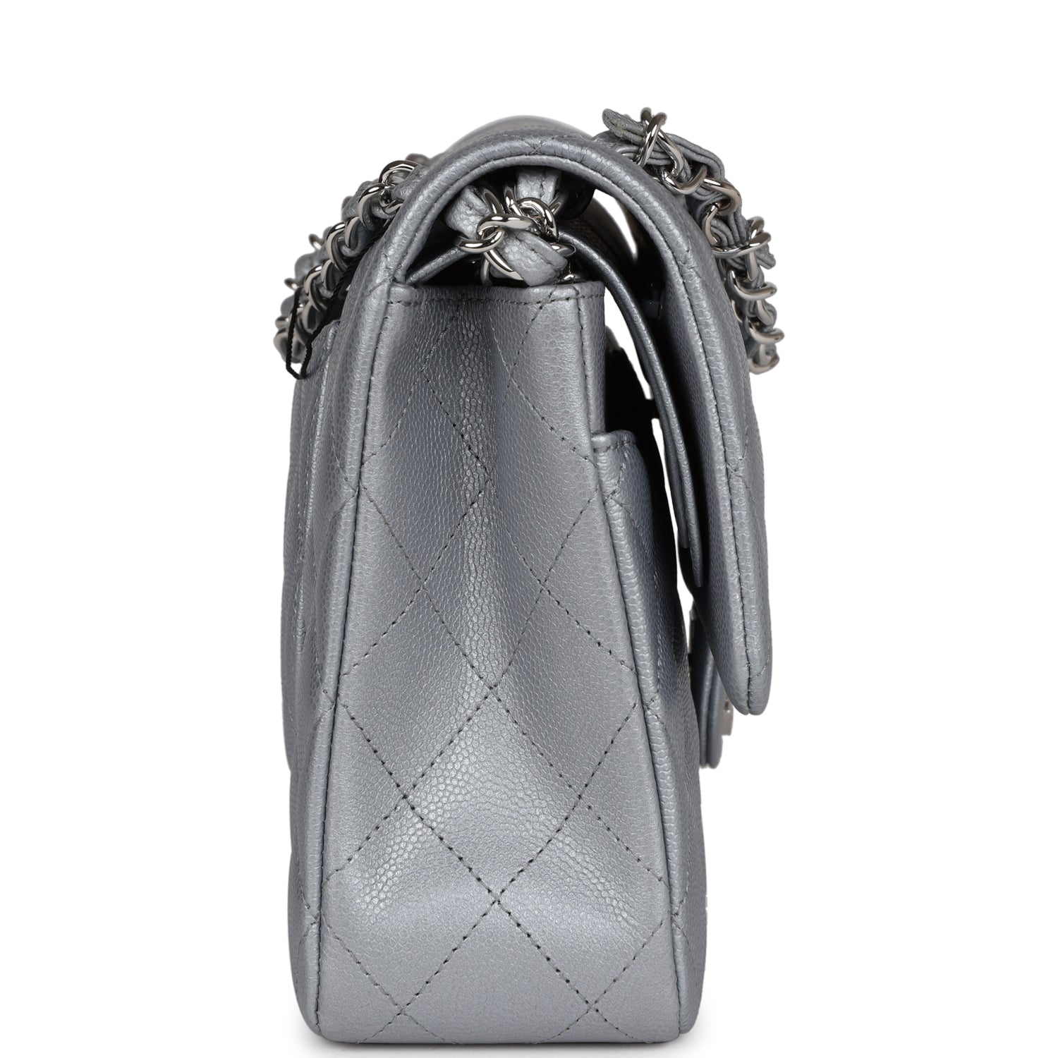Chanel Medium Classic Double Flap Bag in Silver Caviar Leather with Silver Hardware - Perfect for Evening Events & Luxury Fashion Accessories