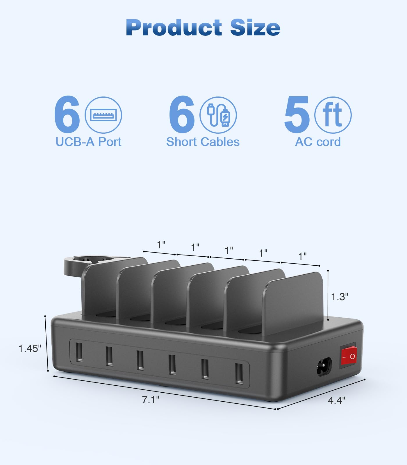 50W Fast Charging Station with 6 Ports & Apple Watch Holder - Multi-Device Charger for iPhone, iPad, Tablet, Kindle - Includes 6 Short Cables (Space Gray) | Perfect for Home, Office & Travel Charging Needs