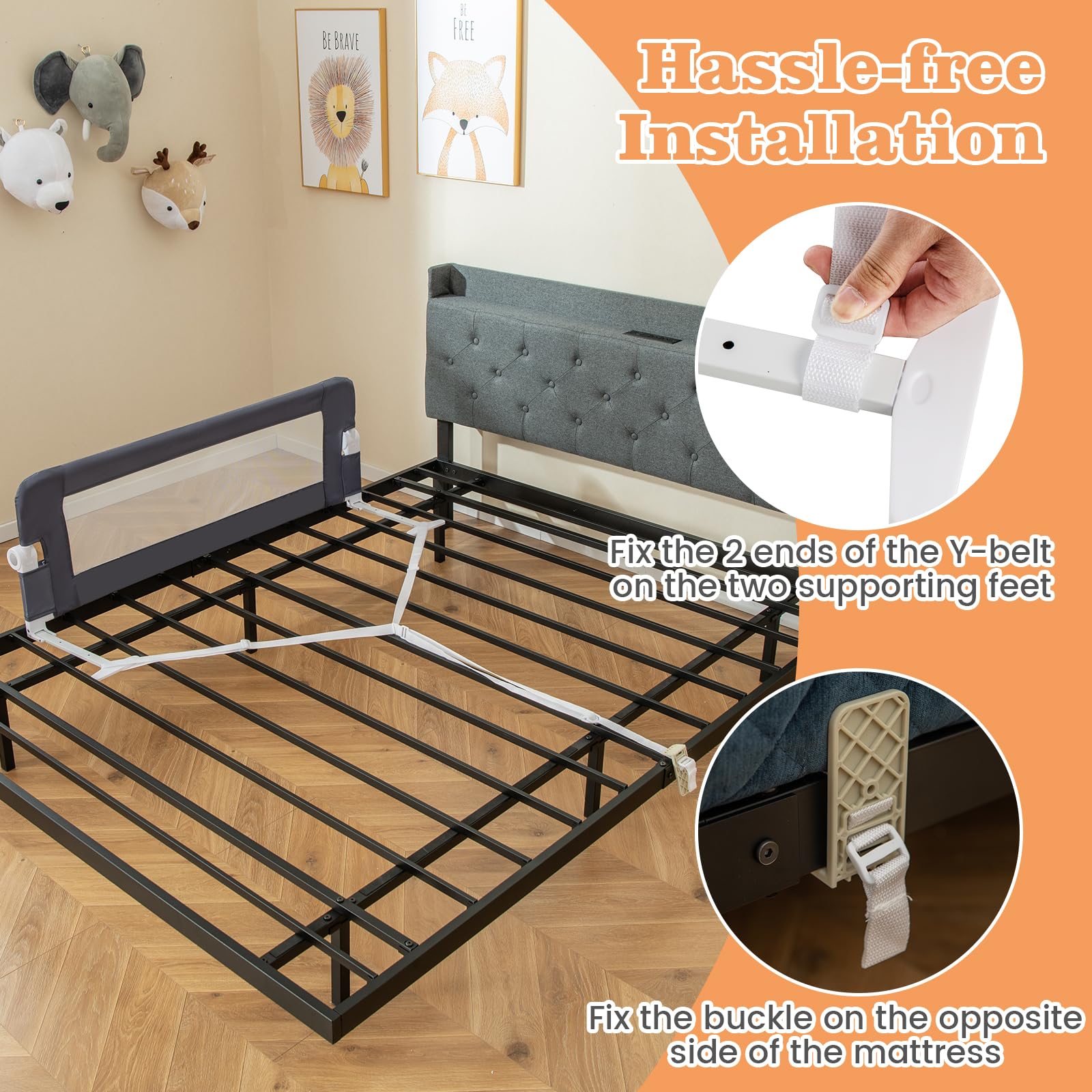 HONEY JOY Extra Long Foldable Portable Swing Down Safety Bed Rail for Toddlers - 2 Pack (47 Inch, Gray) | Fits Crib, King, Queen, Full, Twin & Bunk Beds | Perfect for Travel, Home & Child Safety