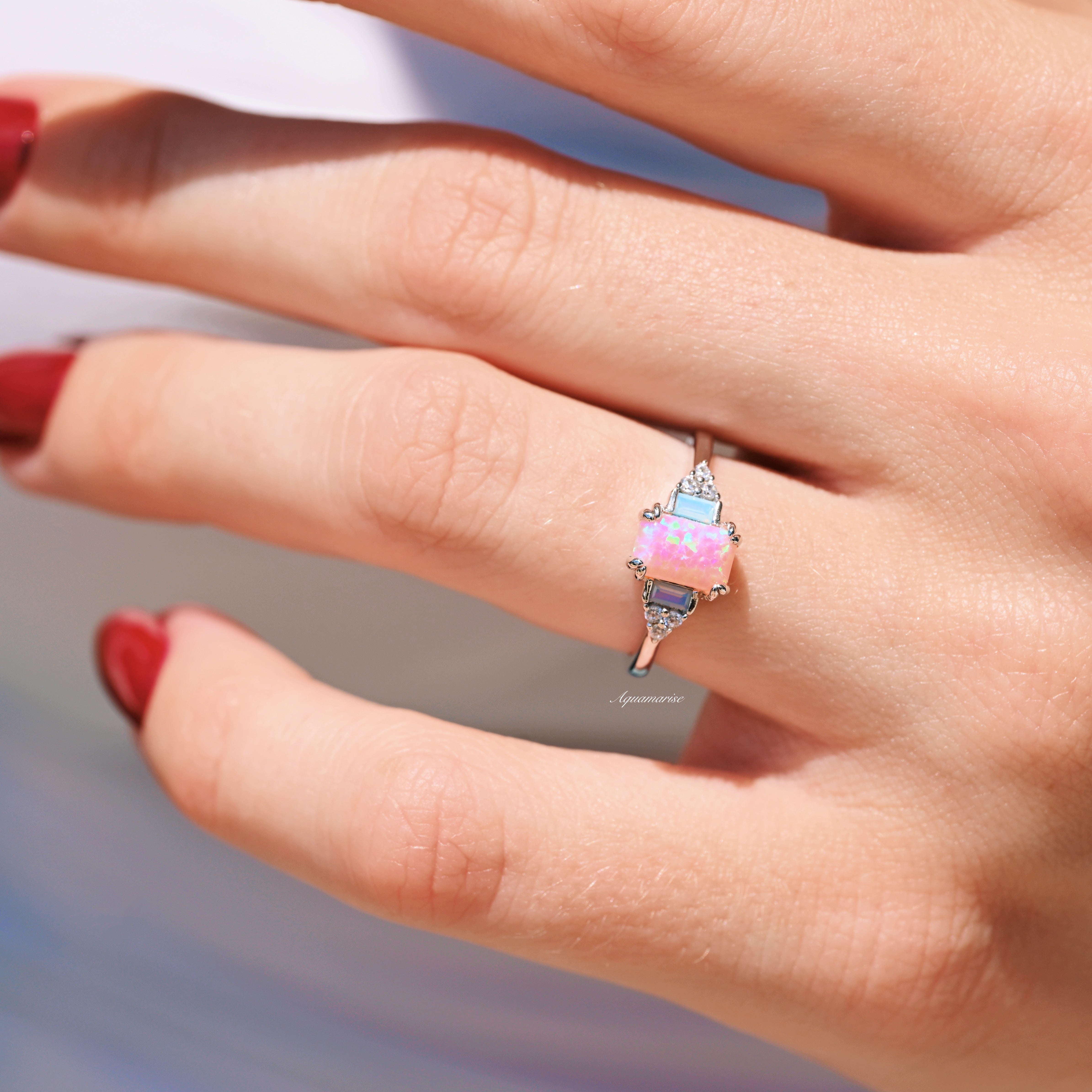 Pink Fire Opal & Opalescent Sapphire Sterling Silver Ring for Women - Elegant Jewelry Gift for Birthday, Anniversary & Special Occasions