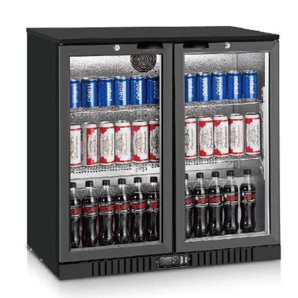 Alpha Commercial Under Counter Bar Cooler 2 Door 205L Black - Perfect for Restaurants, Bars, and Home Entertainment Spaces