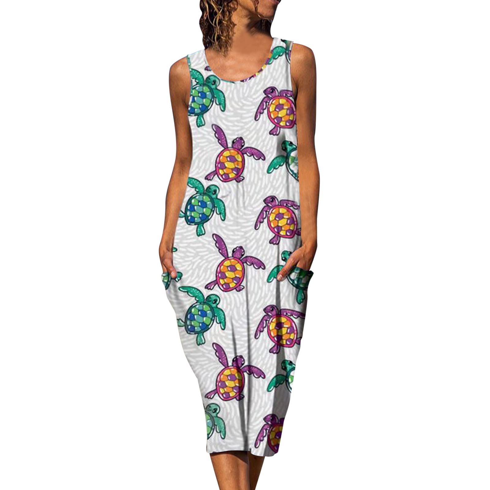 Boho Knit Dress for Women - Elegant Sleeveless Printed Maxi Dress with U Neckline | Perfect for Evening Parties, Casual Outings & Holiday Vacations