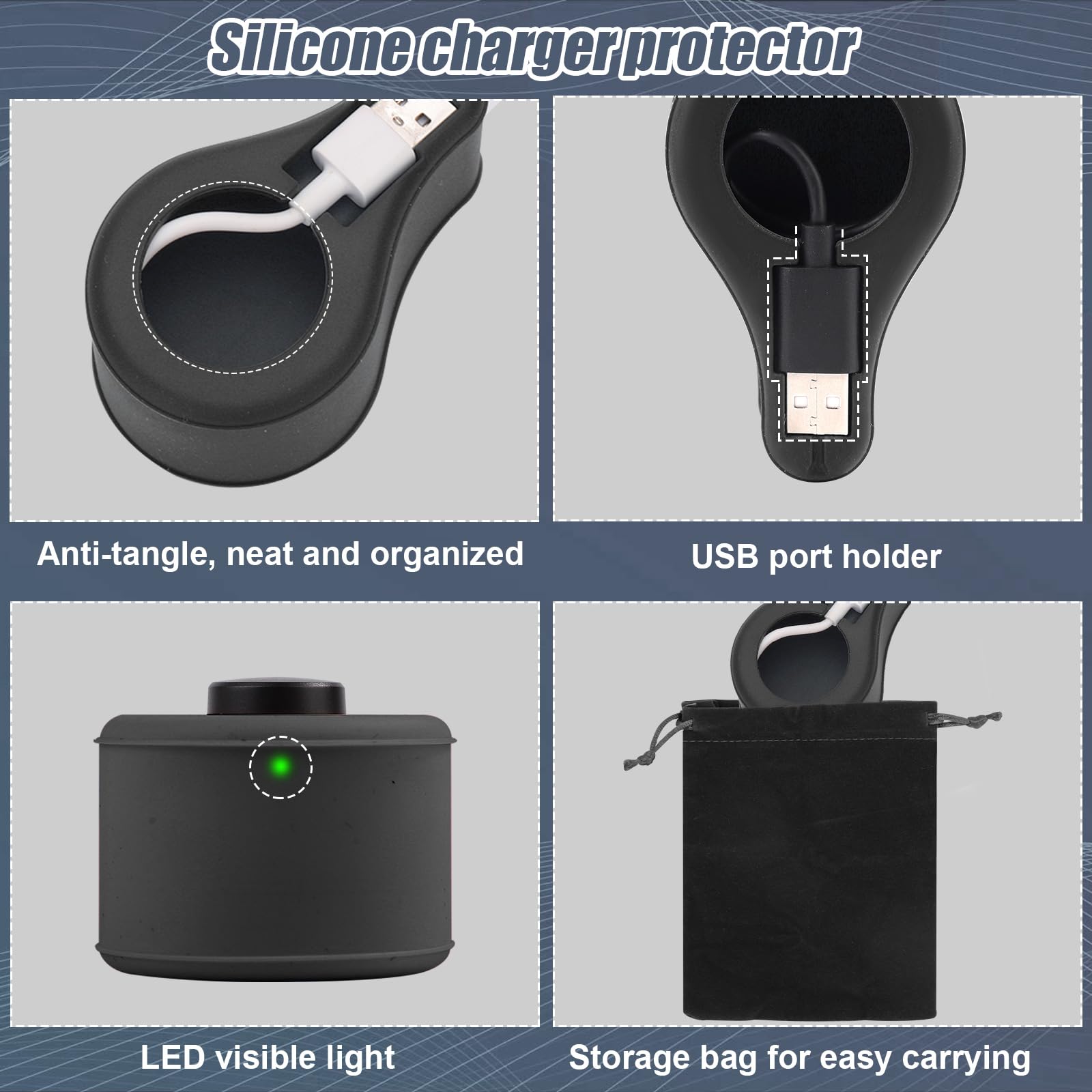 Silicone Charger Case for Oura Ring Gen3 - Washable USB Cable Storage Box with LED Light & Storage Bag - Portable Charger Protector Cover (Black) - Perfect for Travel, Home & Office Organization