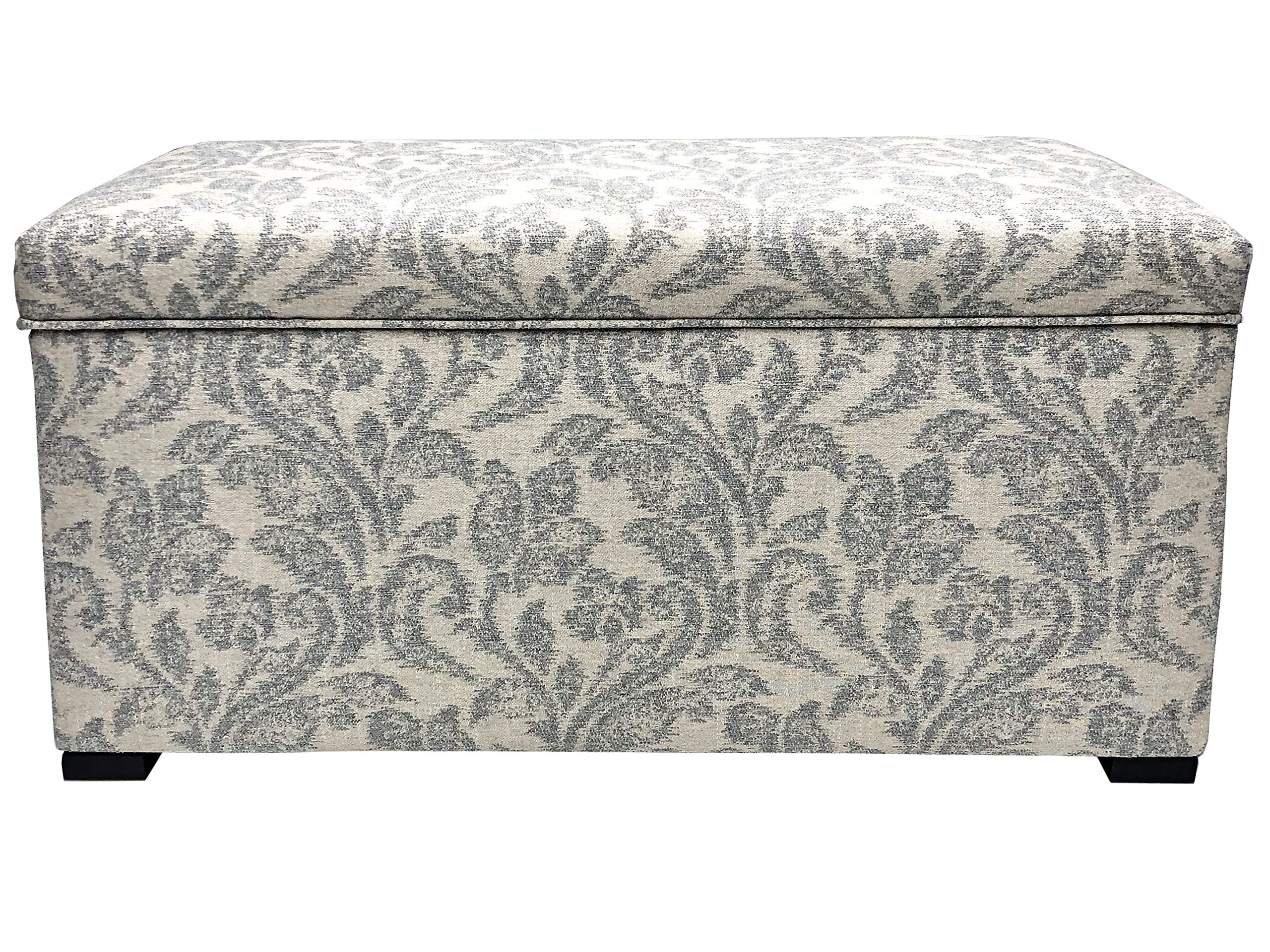 Sole Designs Angela Mid Century Modern Upholstered Storage Trunk - Grey Coffee Table Ottoman with Hidden Compartment for Living Room, Bedroom & Home Decor