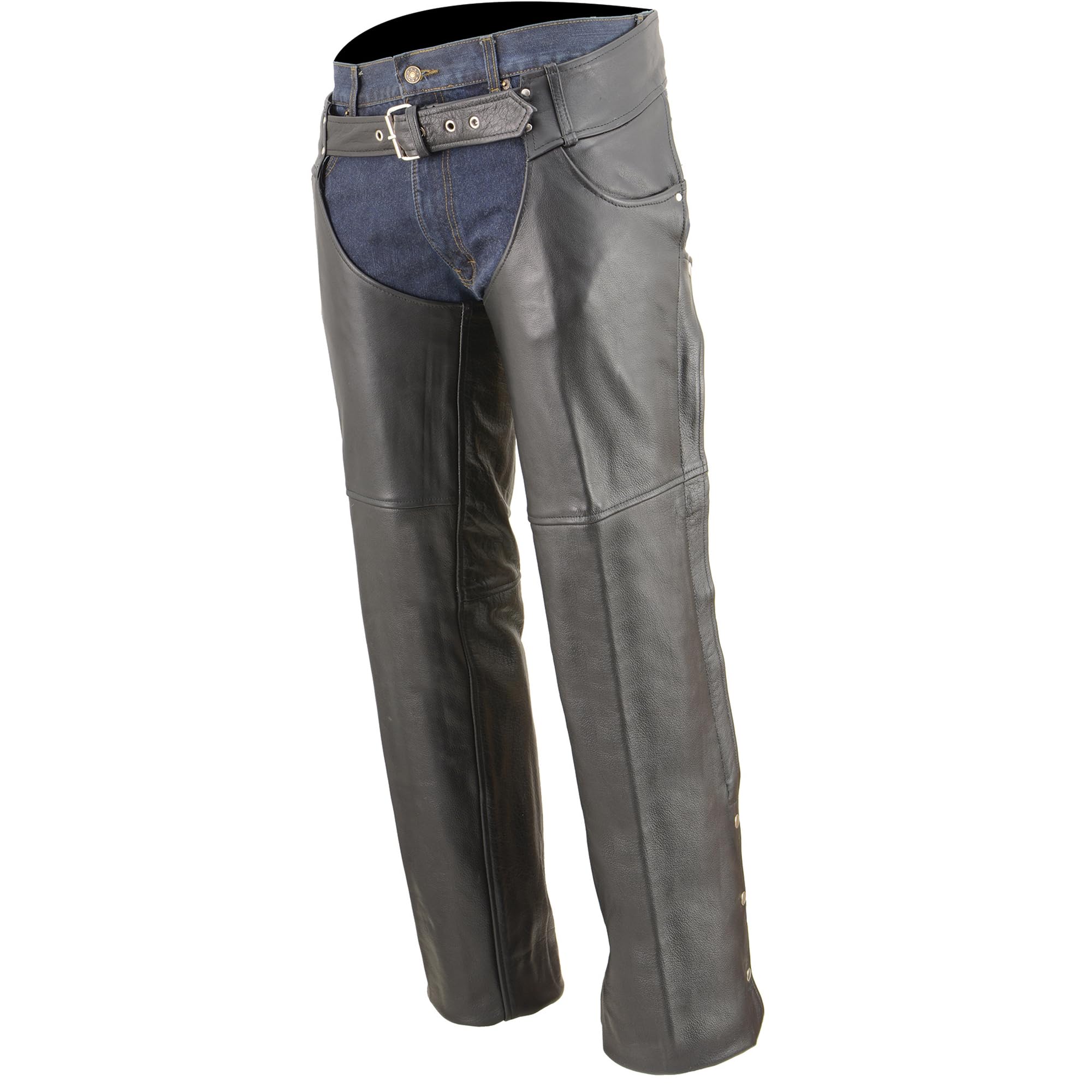 Milwaukee Leather SH1101 Men's Black Premium Leather Motorcycle Chaps - Classic Jean Style with Pockets for Comfort & Protection - Ideal for Harley, Cruiser & Adventure Bike Riders