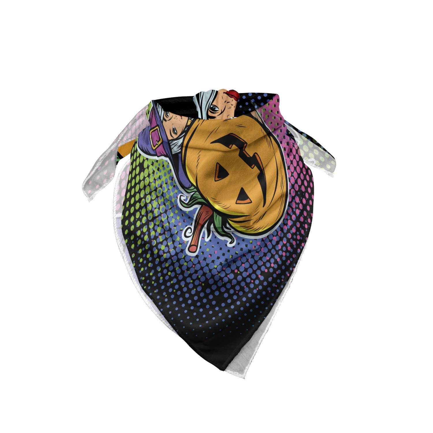 Ambesonne Halloween Bandana - Pop Art Witch & Pumpkin Print Unisex Head Scarf & Neck Tie for Costumes, Parties & Festive Events