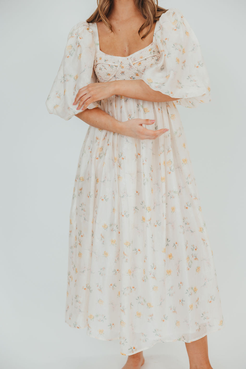 Harlow Maxi Dress - Tiny Yellow Floral Print, Bump Friendly Maternity Dress, Inclusive Sizing S-3XL | Perfect for Summer Vacations, Beach Weddings & Casual Outings