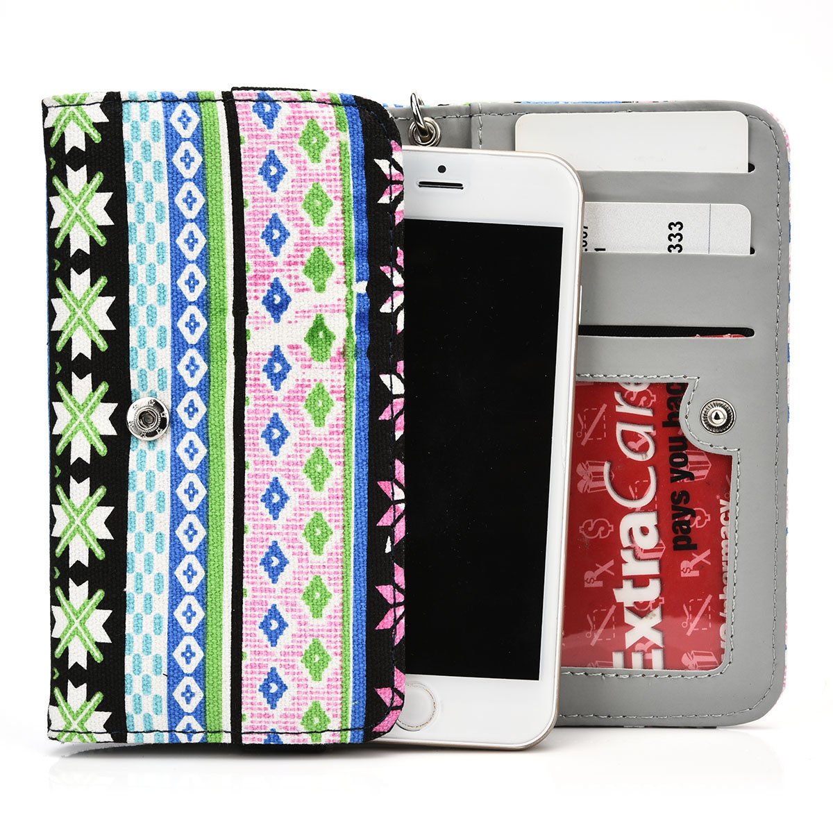 Kroo Chinle Styled Clutch Wristlet Wallet with Zippered Pouch - Compact Phone Holder for Smartphones up to 5.1-Inch (Blue & Pink) | Perfect for Everyday Use, Travel & Night Out Accessories