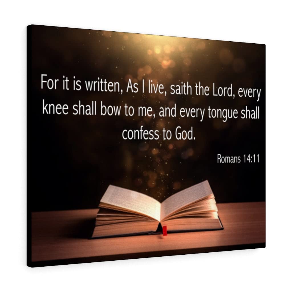 Christian Wall Art with Romans 14:11 Bible Verse - Ready to Hang Canvas Scripture Print for Home Decor, Church & Prayer Room - Express Your Love for God with Inspirational Gift