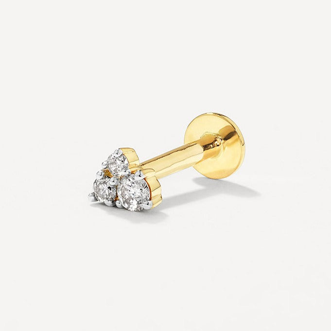 10k Gold Diamond Trio Helix Single Stud Earrings - Elegant Cartilage Piercing Jewelry for Women, Perfect for Everyday Wear & Special Occasions