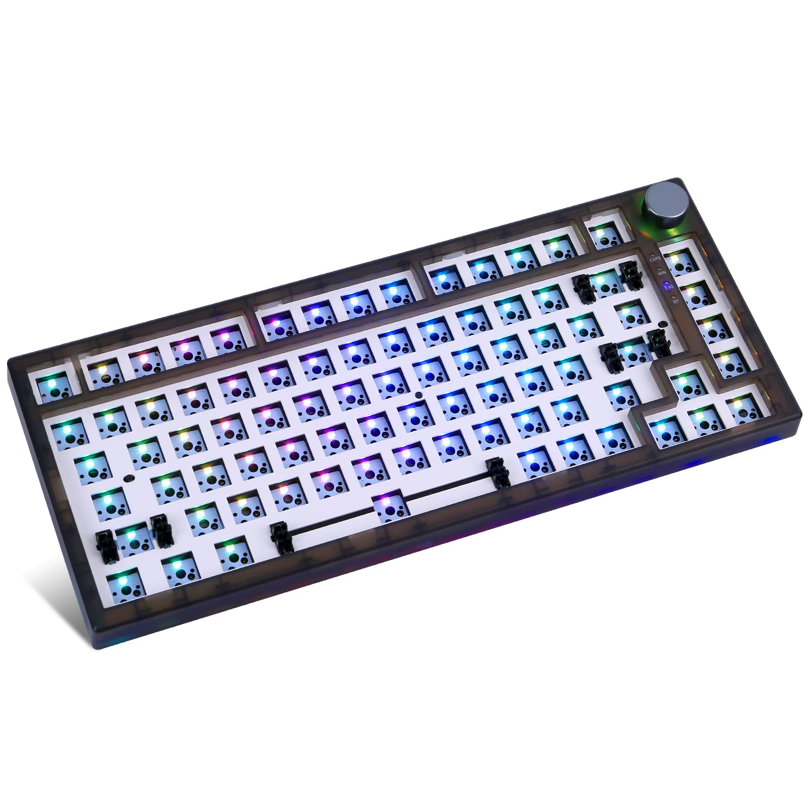 Feker IK75 Pro 75% Gasket Mount RGB Mechanical Keyboard Kit - Wireless 2.4G Bluetooth 5.1 Wired Triple Mode Custom Hot-Swappable 83 Keys with Volume Knob - DIY Programmable Keyboard for Gaming Office Typing (Transparent Black)