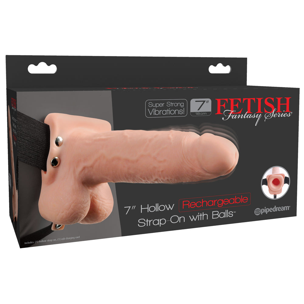 Fetish Fantasy 7-Inch Hollow Rechargeable Strap-On Dildo with Balls - Powerful Couples Toy for Lesbian, Pegging & BDSM Play