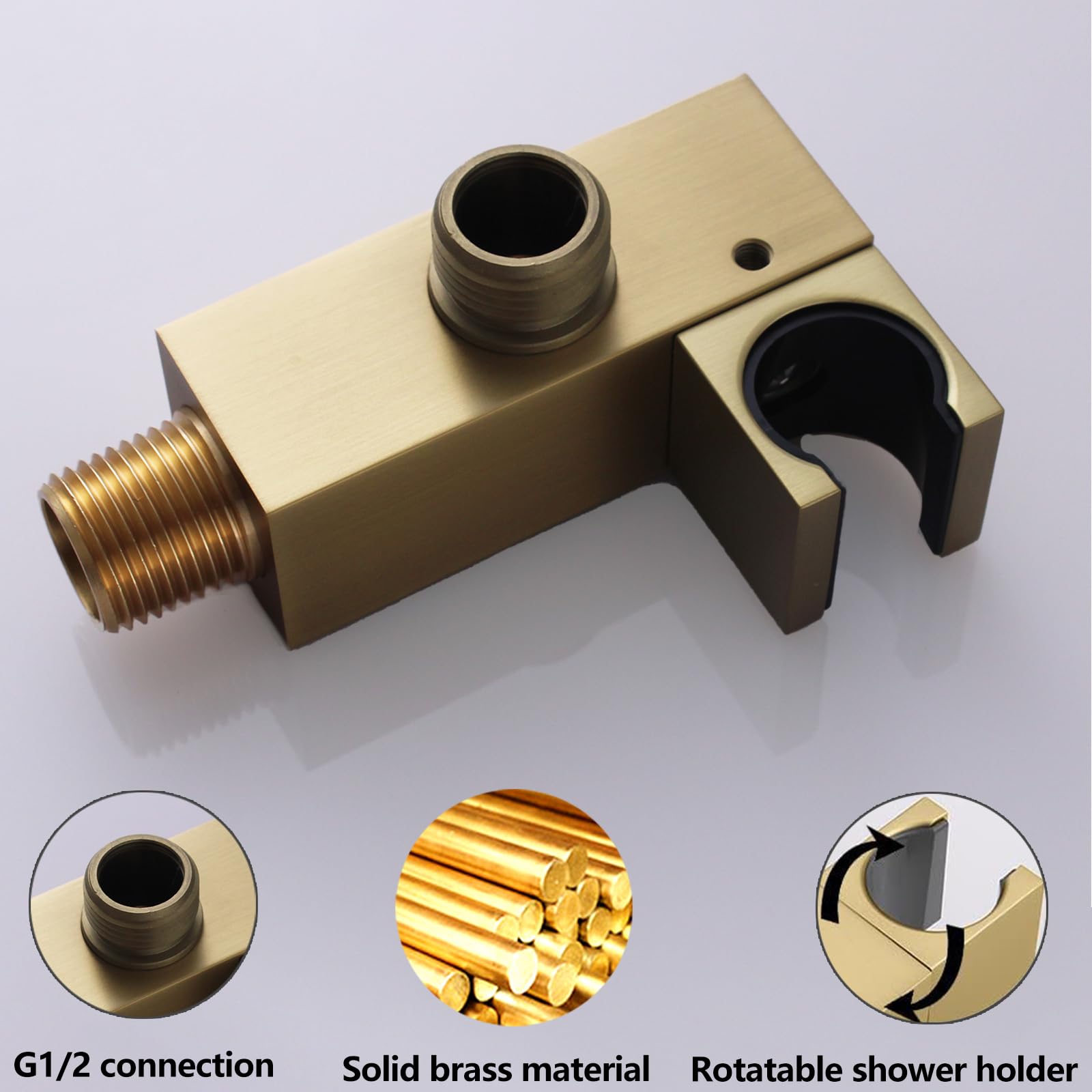 Premium Brushed Gold Handheld Shower Head Set - Solid Brass Square Shower Wand with Adjustable Wall Mount Holder & Hose - Perfect for Bathroom Renovation, Spa-Like Experience, and Pet Washing