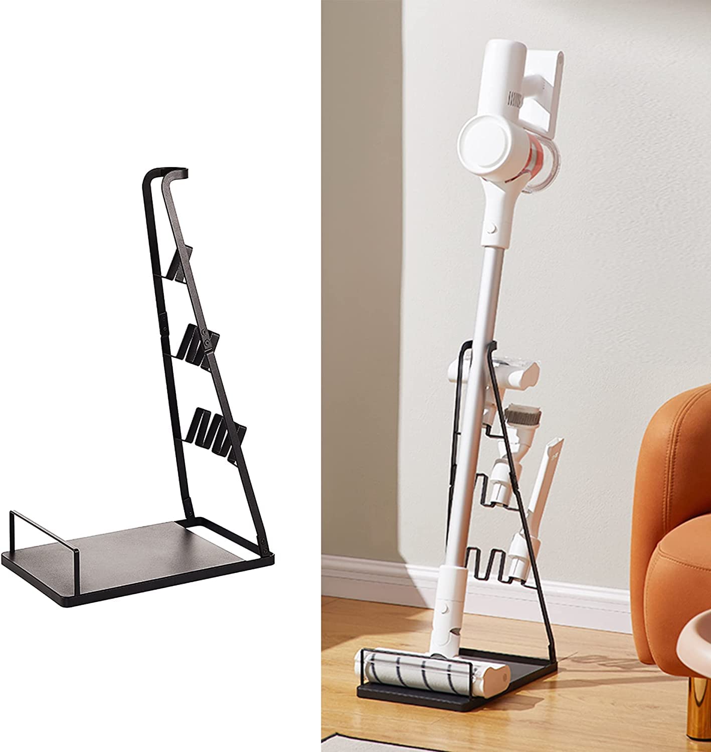 EZ SPARES Vacuum Stand - Universal Metal Storage Bracket & Docking Station for Dyson, Hoover, Eureka, Rainbow, Shop VAC & Most Stick Vacuums | Stable Holder for Home & Office Organization (Black) - Perfect for Closet, Garage & Utility Room Storage