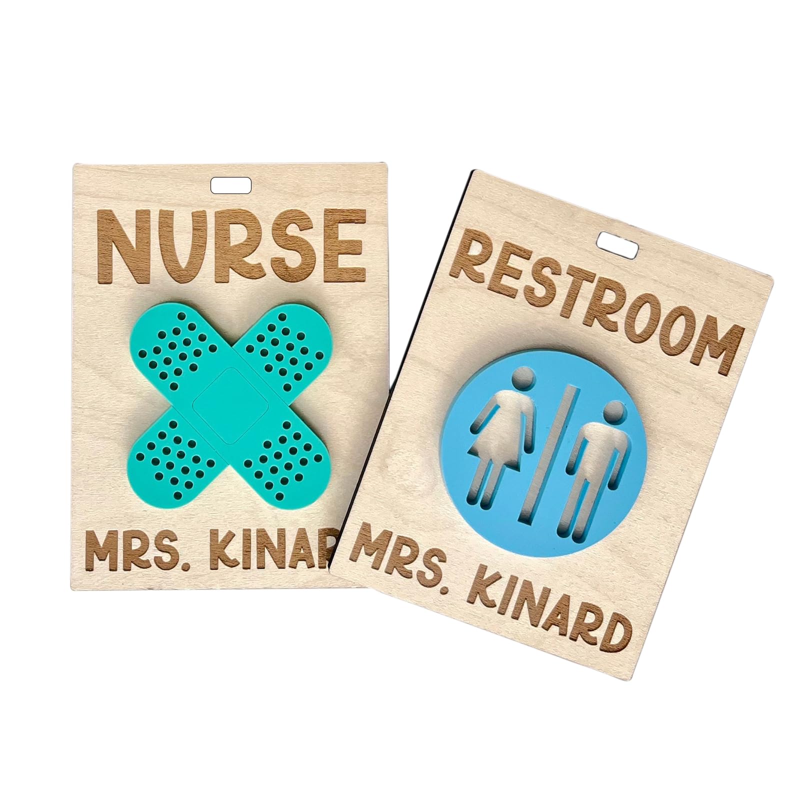 Custom Wooden Hall Passes for Students - Personalized Classroom Pass Set of 2 - School Bathroom, Library, Office & Hallway Pass - Perfect for Teachers & Administrators | Great for Classroom Management & Student Safety